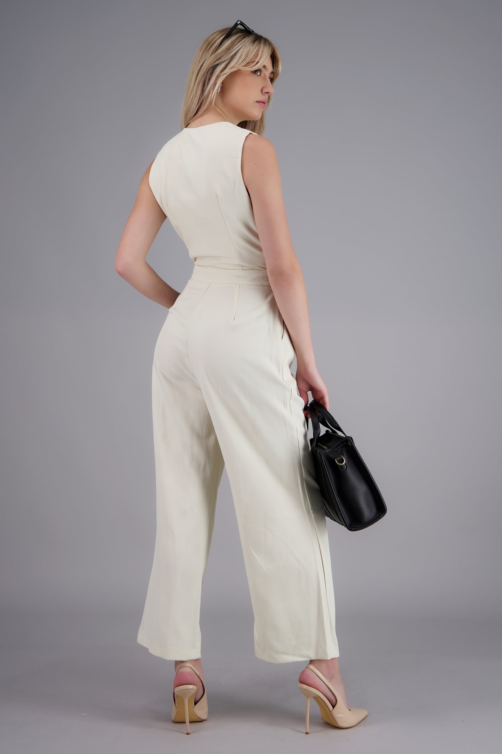 Jumpsuit ancho chaleco BLANCO