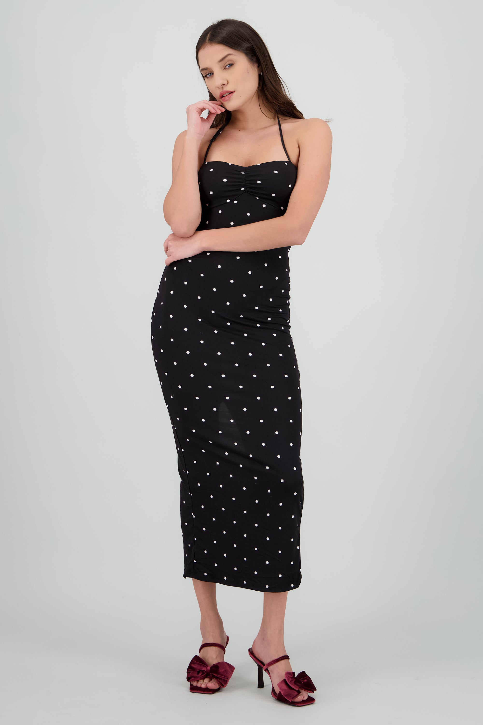 Vestido maxi polka dots NEGRO COMBO