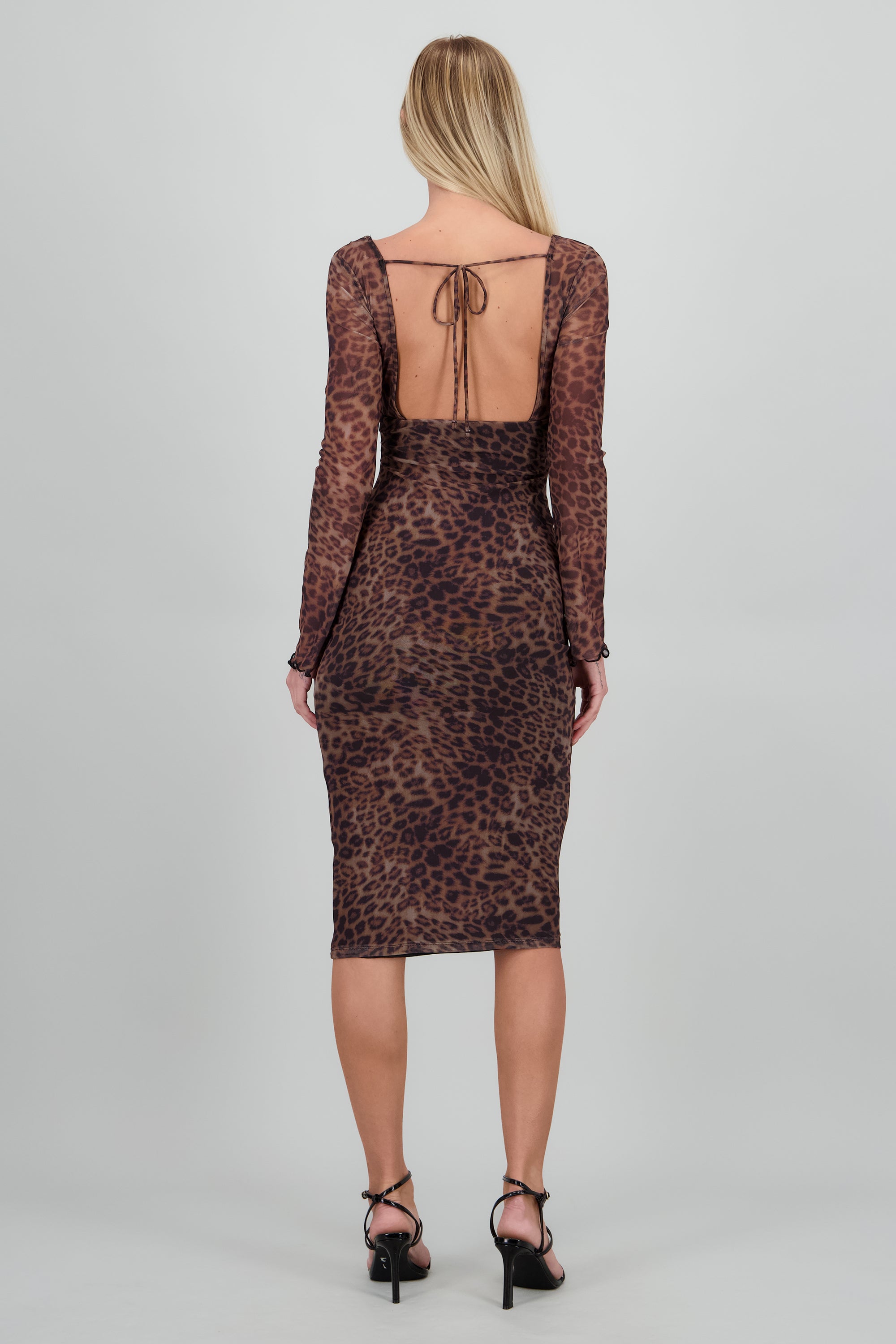 Vestido maxi mesh animal print CAFE COMBO