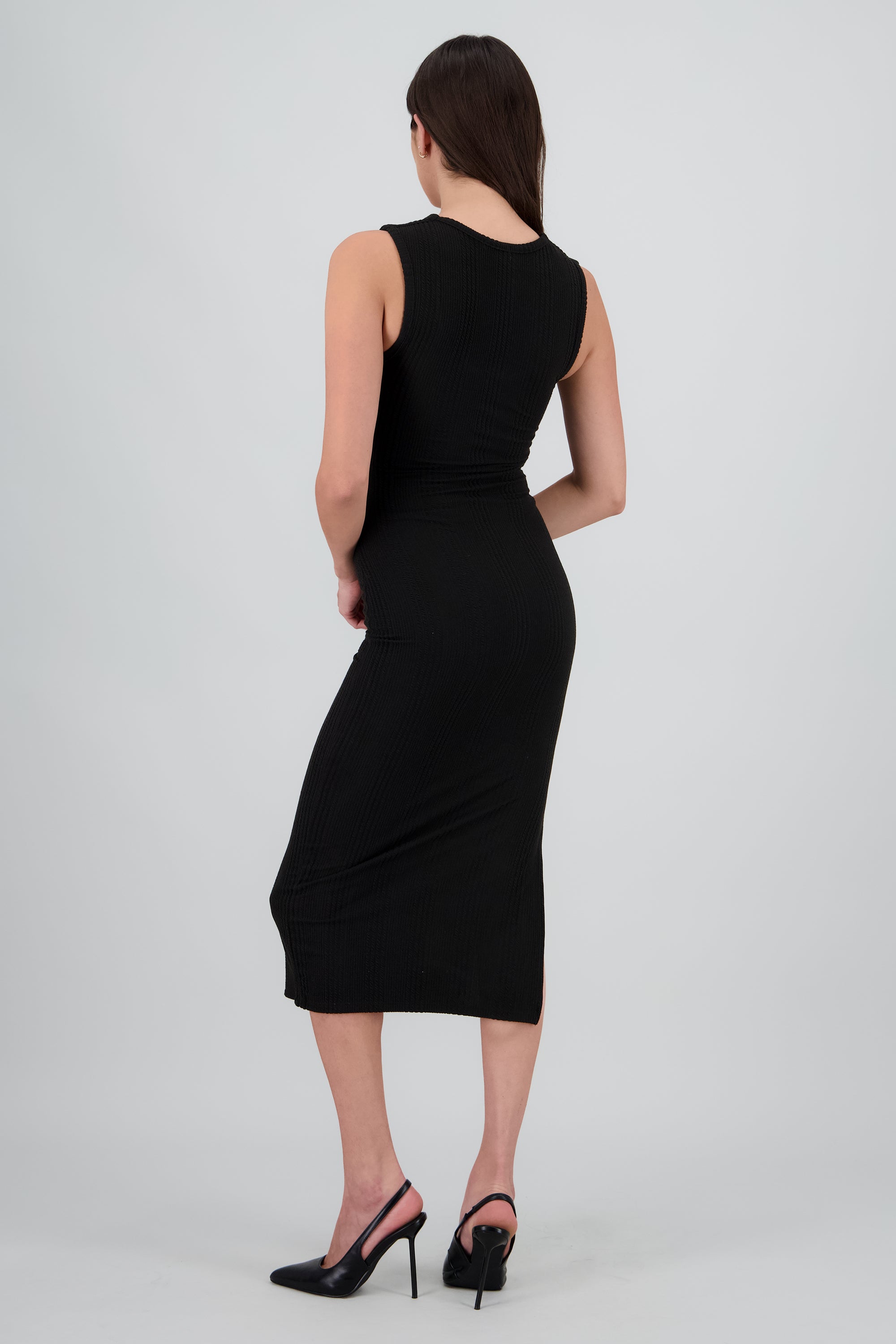 Vestido bodycon textura sin manga NEGRO