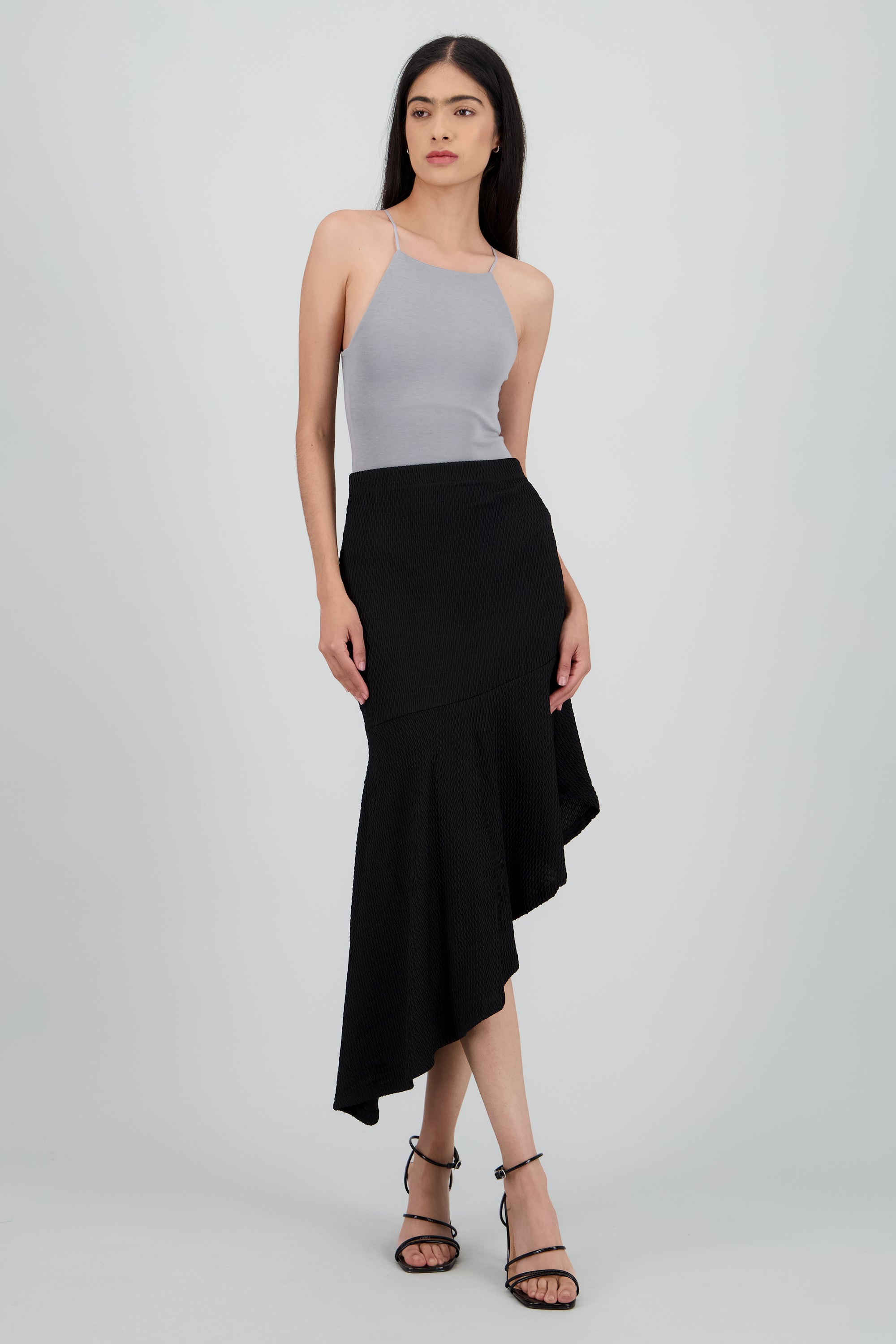 Falda asimetrica con corte textura NEGRO