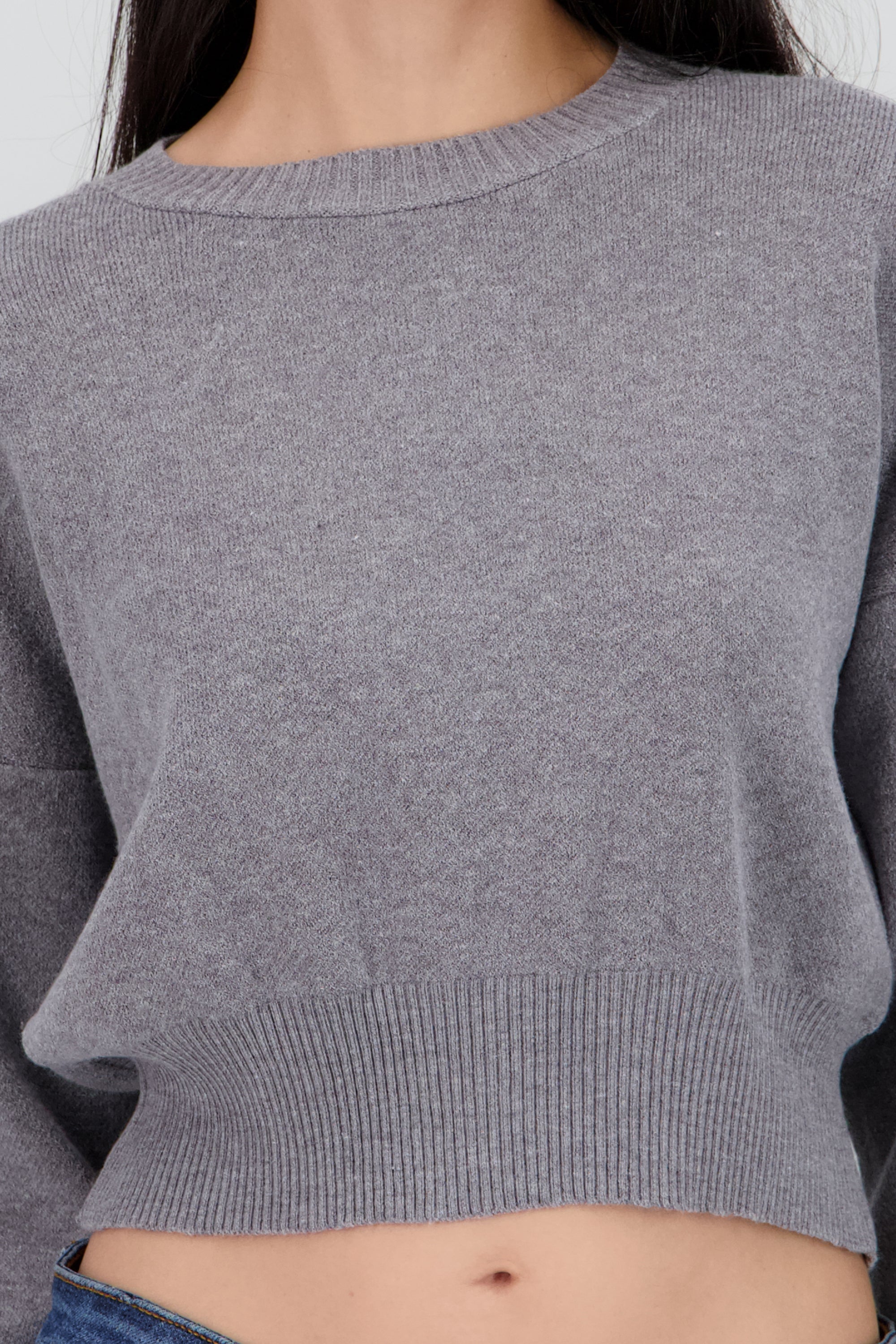 Sueter cuello redondo crop GRIS