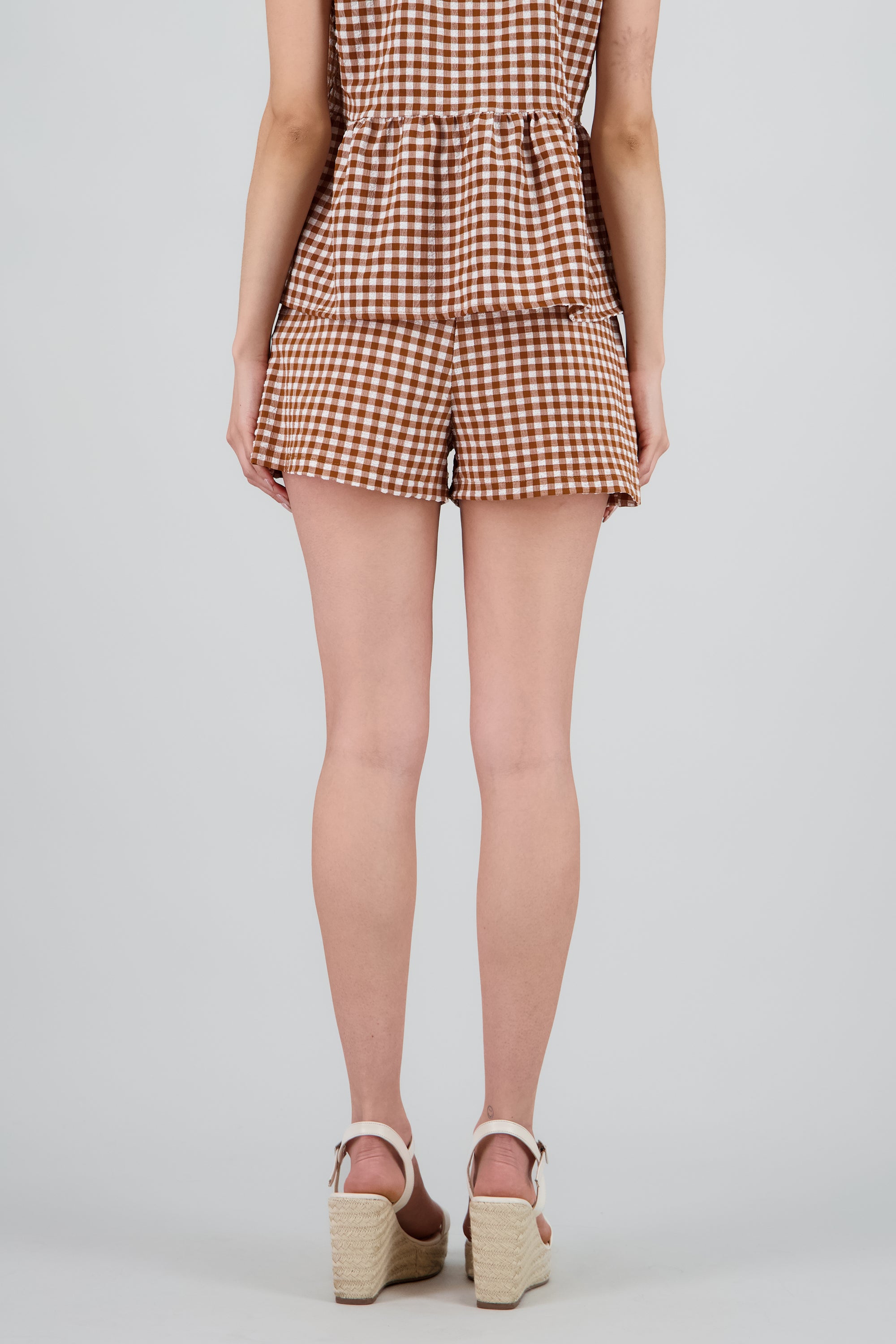 Shorts jareta detalle cuadros CAFE COMBO