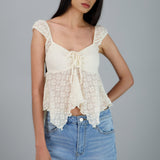 Blusa encaje asimetrica manga corta