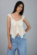 Blusa encaje asimetrica manga corta