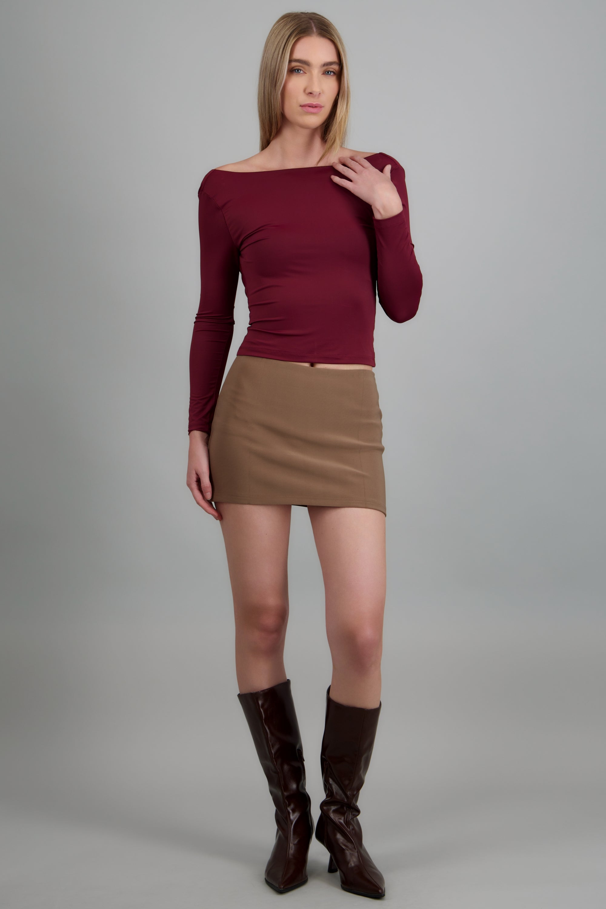 Falda mini lisa TAUPE