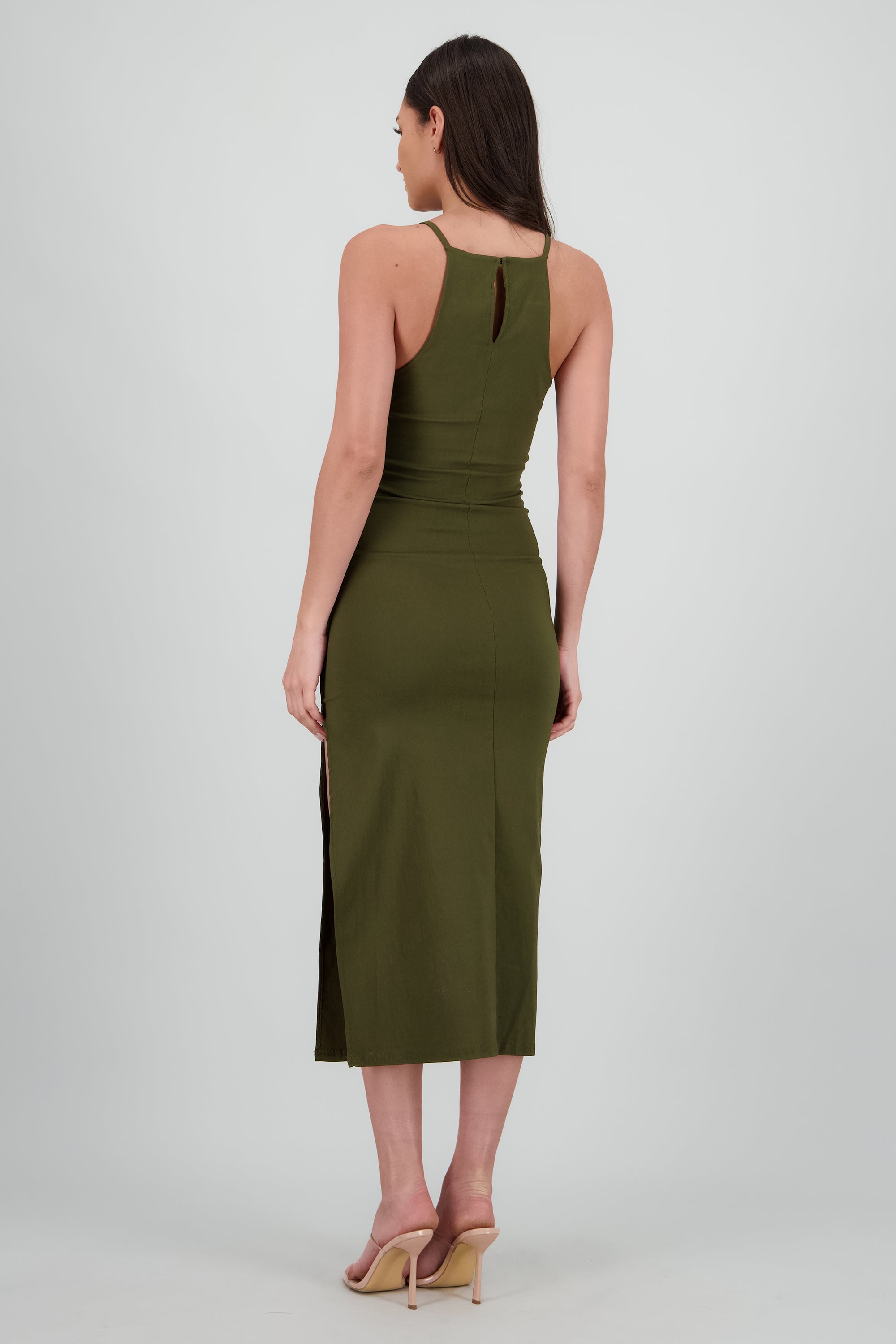 Vestido midi tirantes detalle drapeado OLIVO