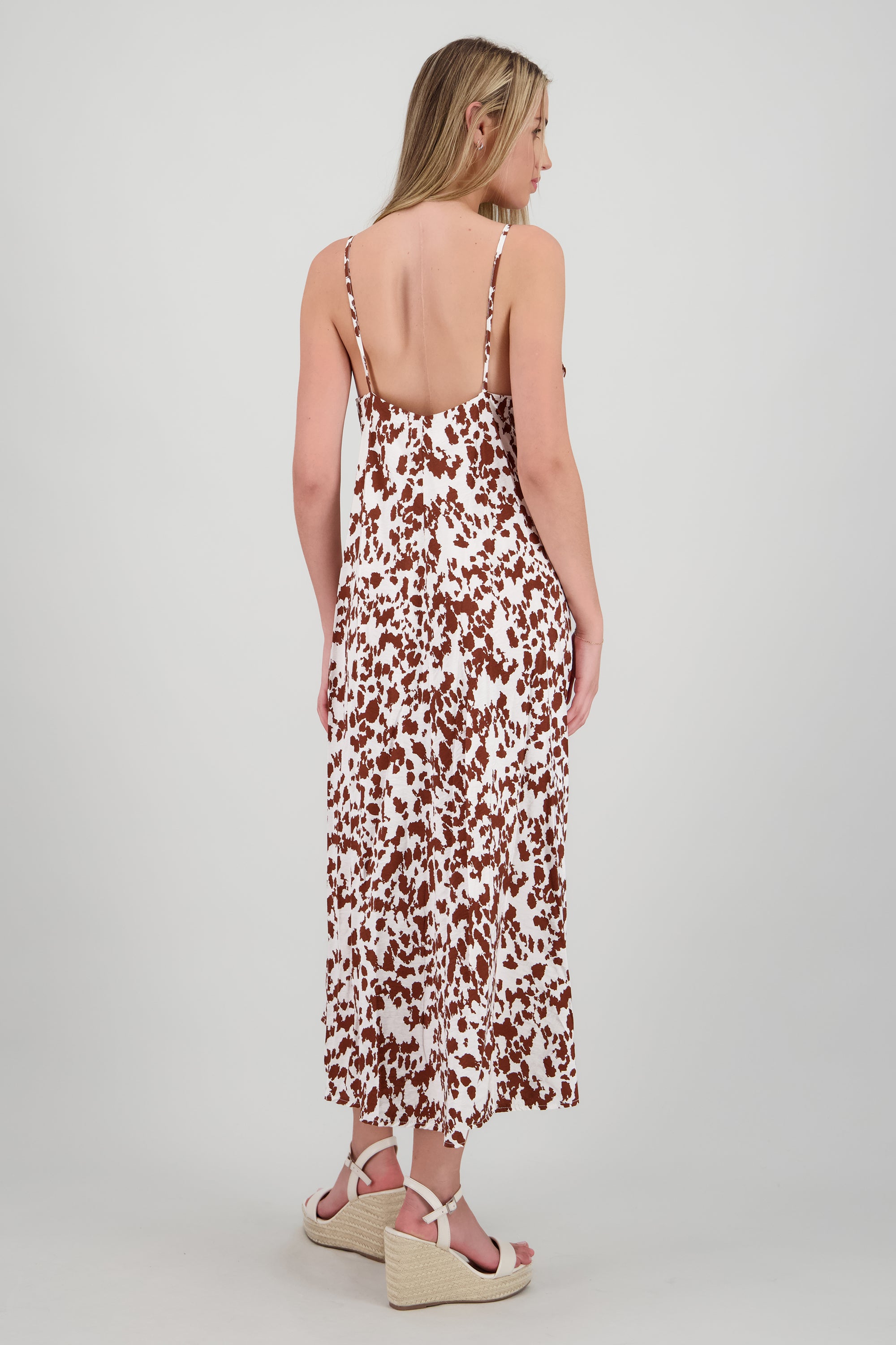Vestido maxi fluido escote v estampado vaca CAFE COMBO