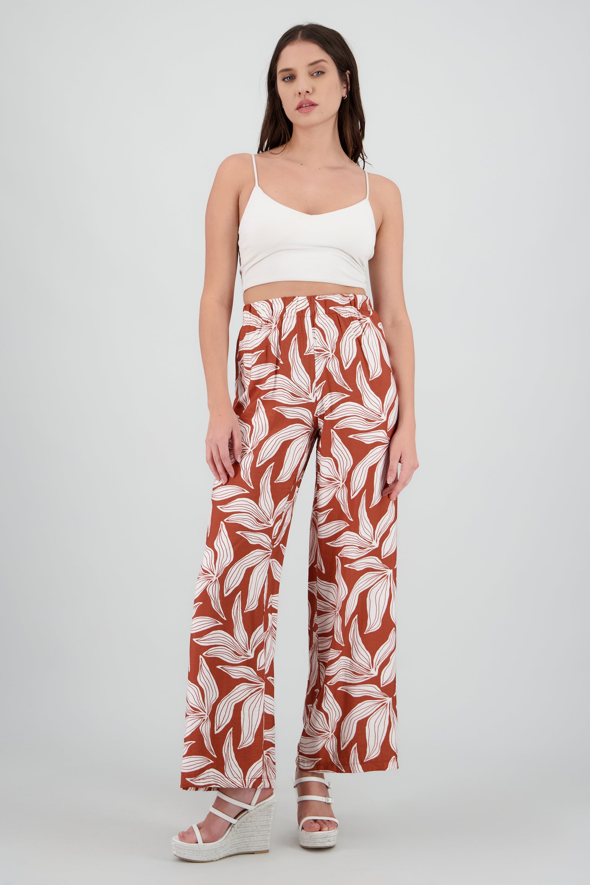 Pantalon fluido resorte estampado flores NARANJA COMBO
