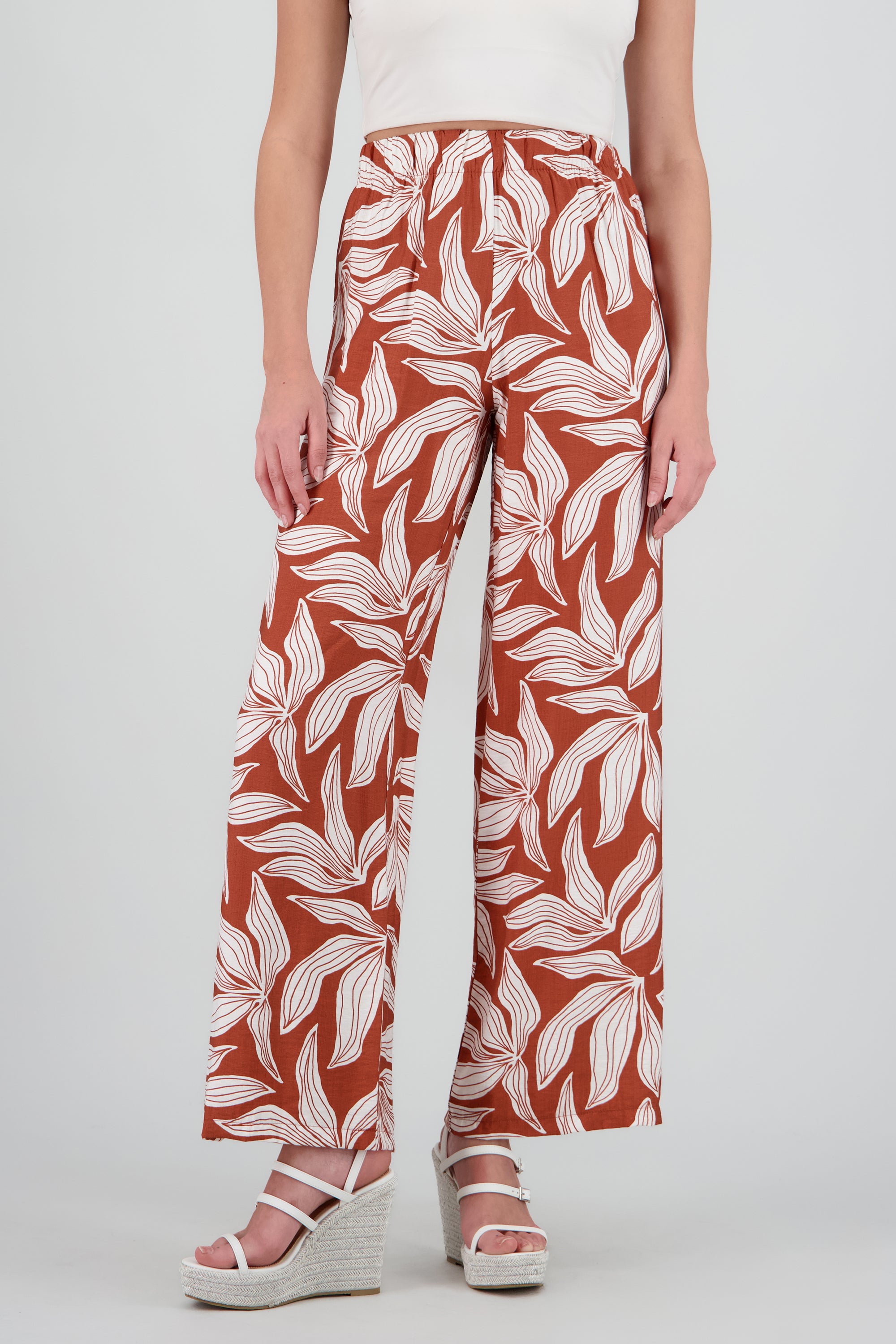 Pantalon fluido resorte estampado flores NARANJA COMBO