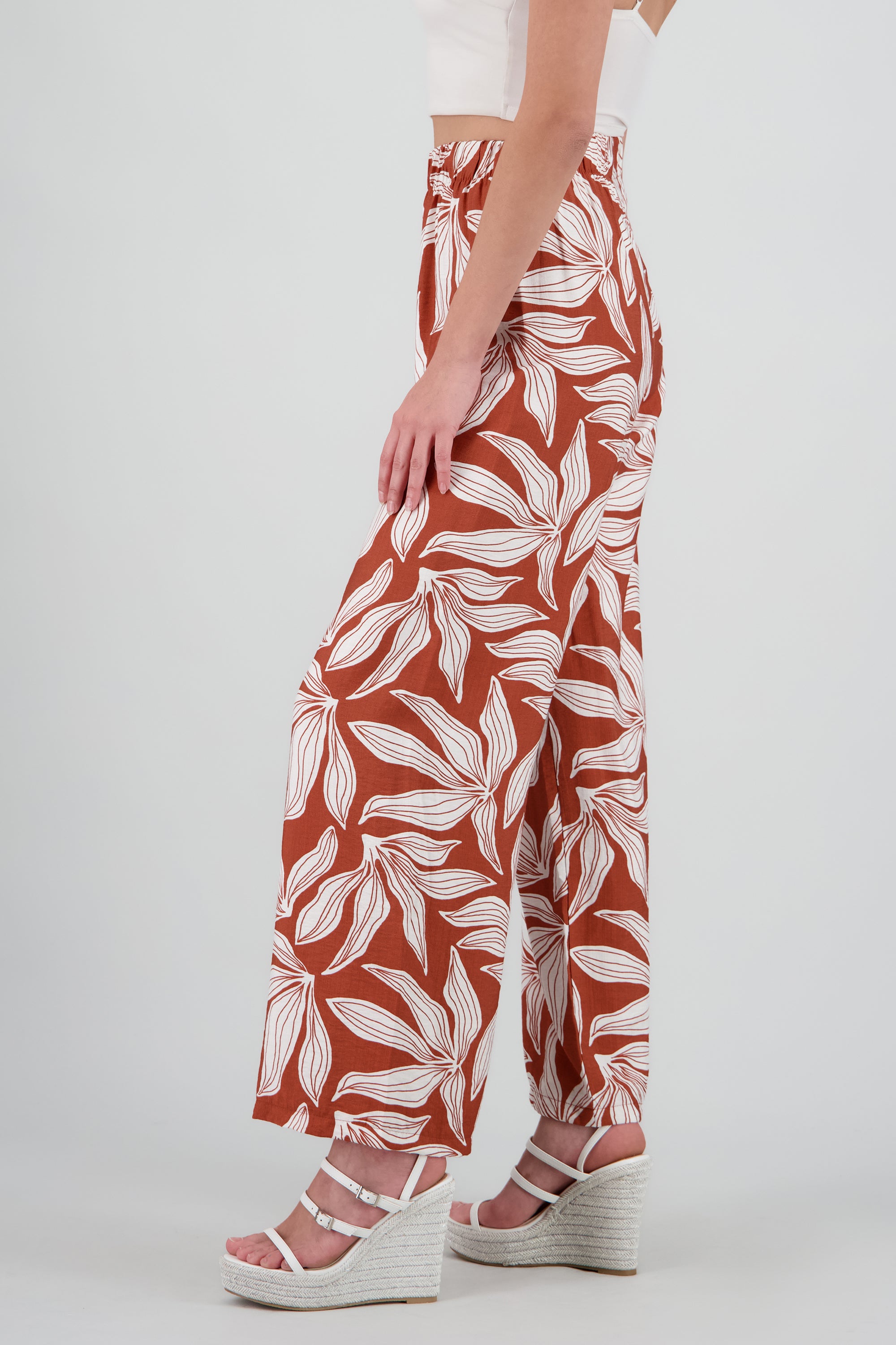 Pantalon fluido resorte estampado flores NARANJA COMBO