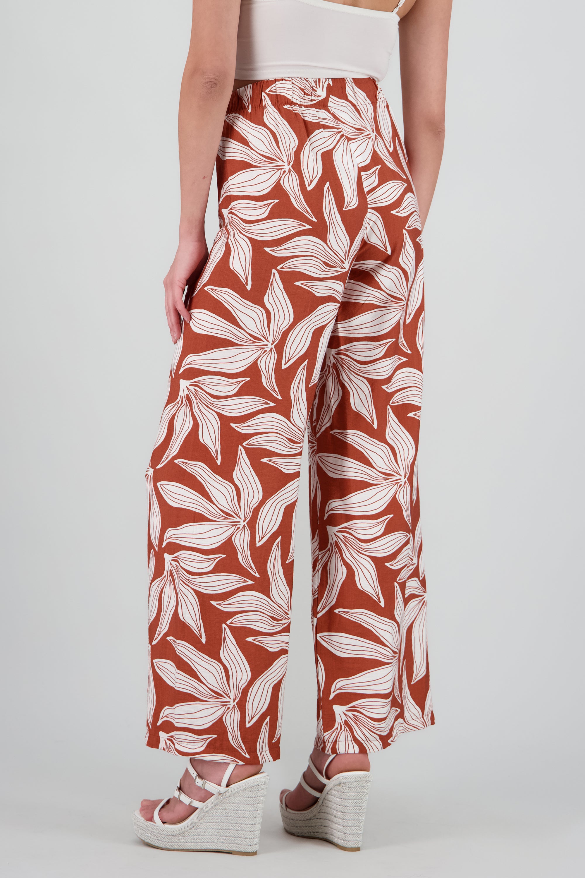 Pantalon fluido resorte estampado flores NARANJA COMBO