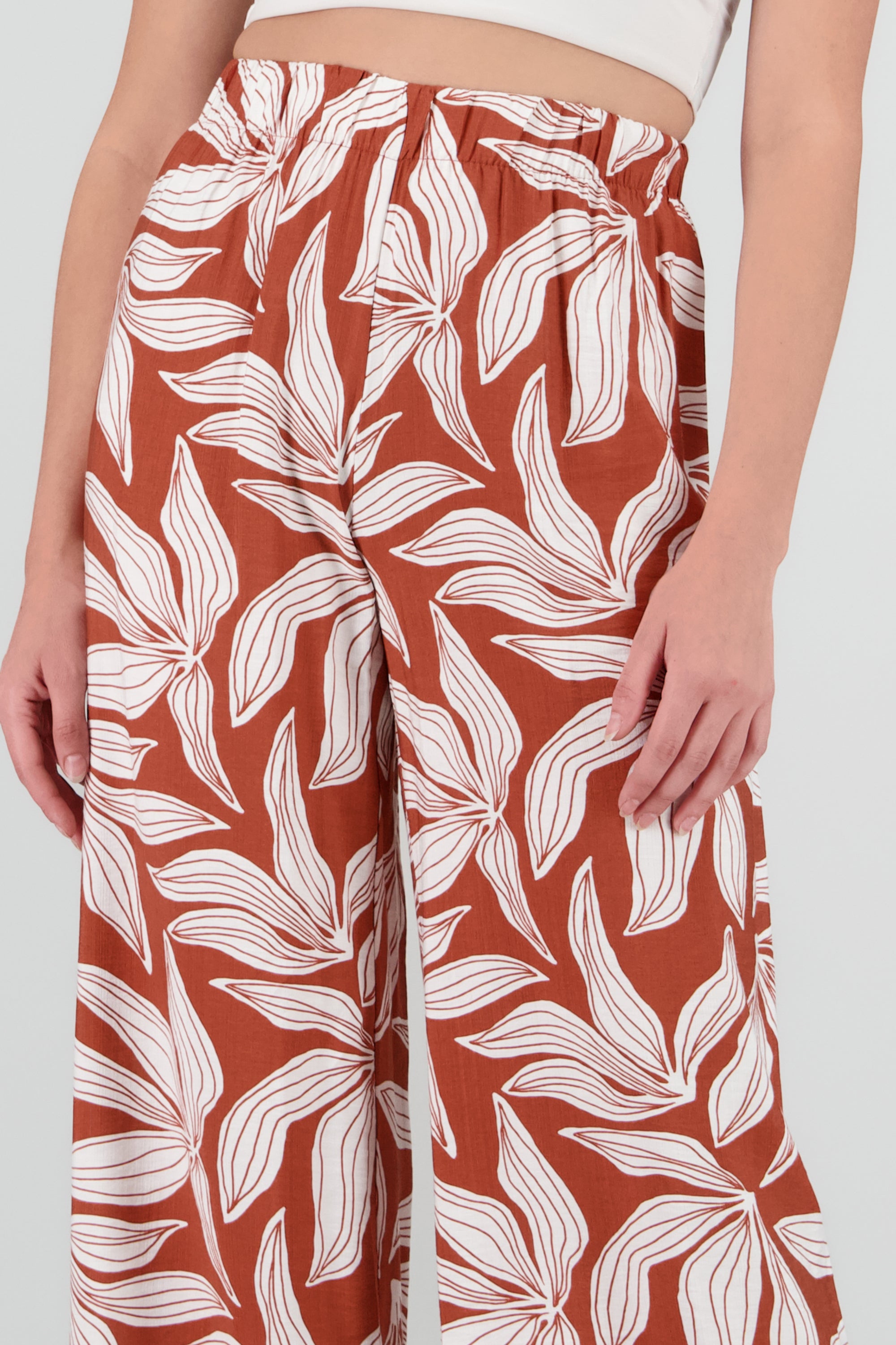 Pantalon fluido resorte estampado flores NARANJA COMBO