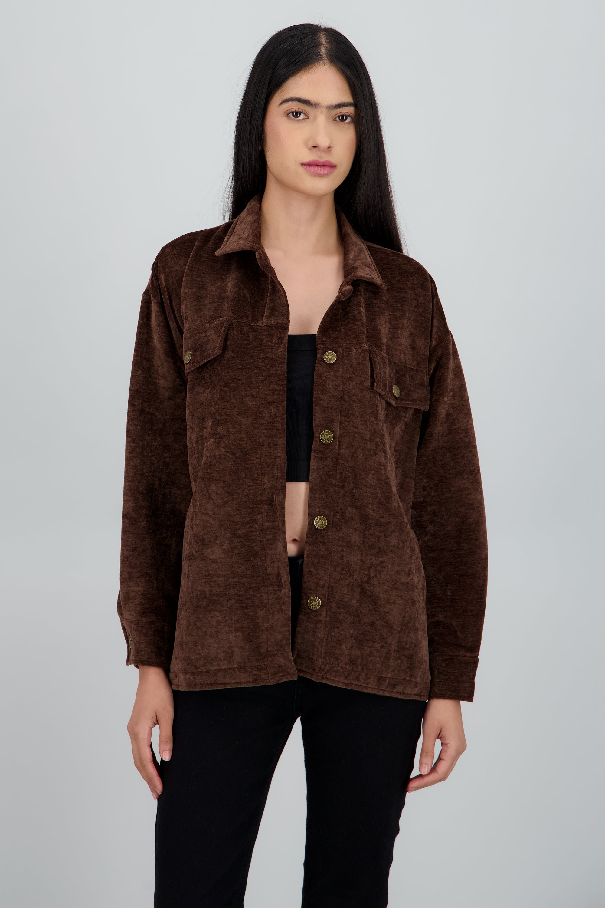 Sobrecamisa manga larga velvet CHOCOLATE