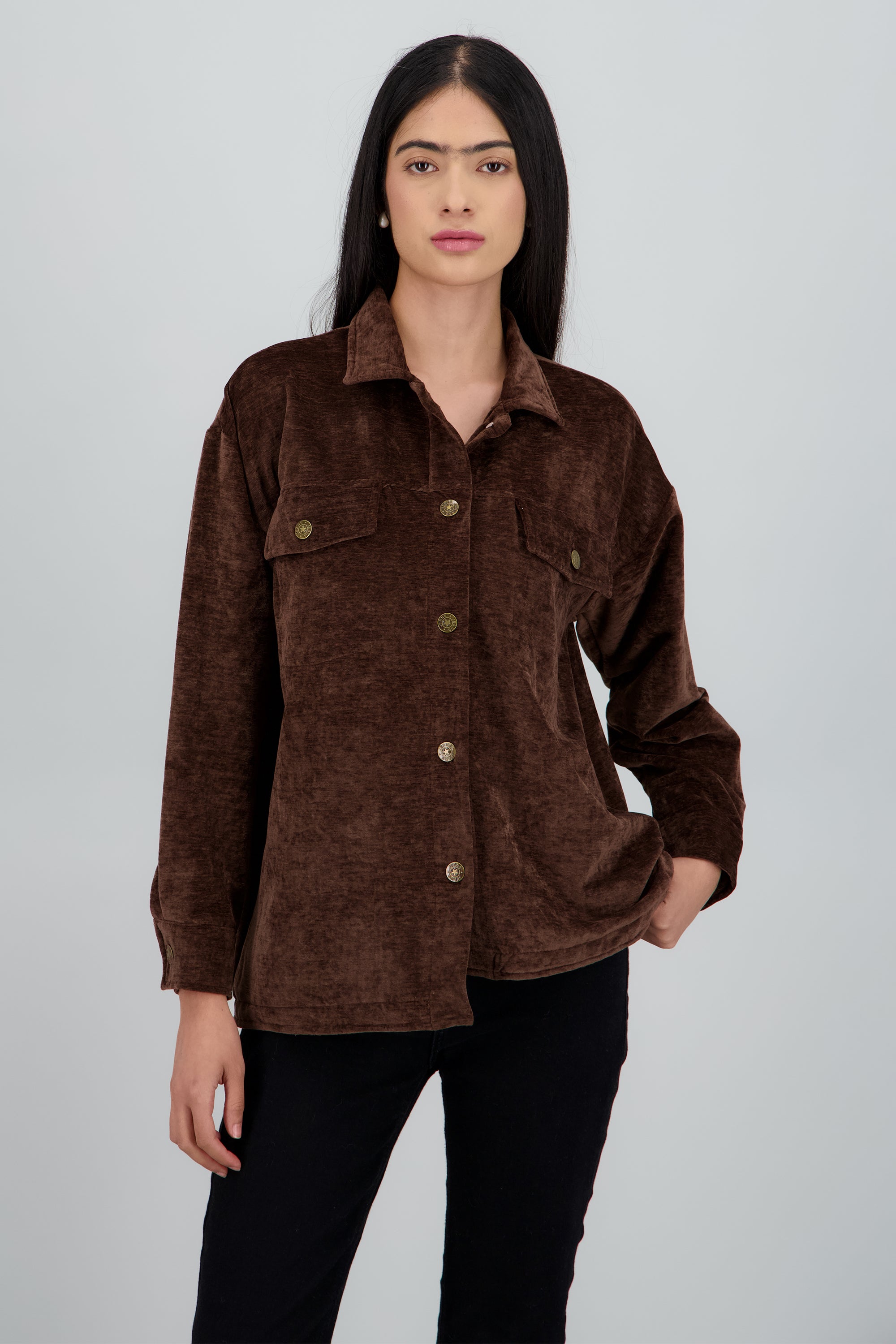 Sobrecamisa manga larga velvet CHOCOLATE