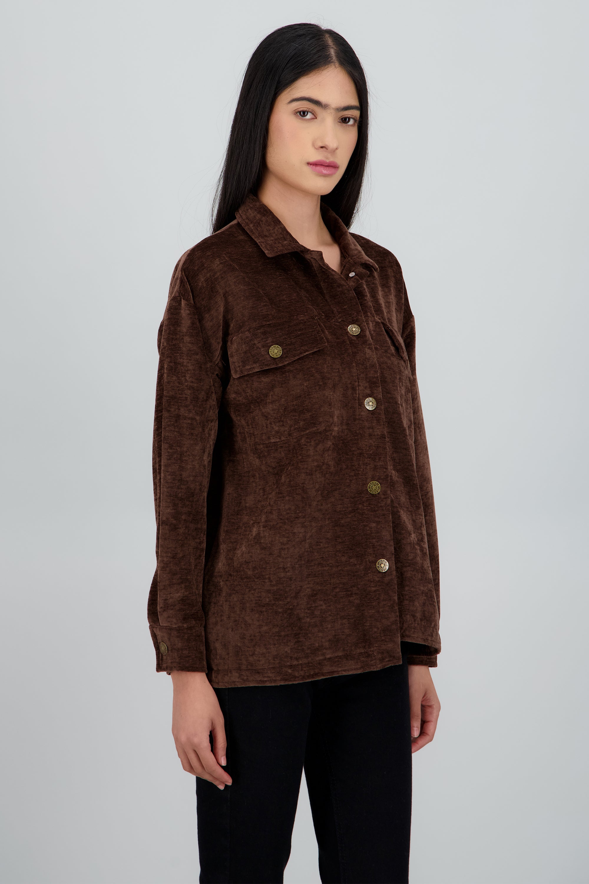 Sobrecamisa manga larga velvet CHOCOLATE