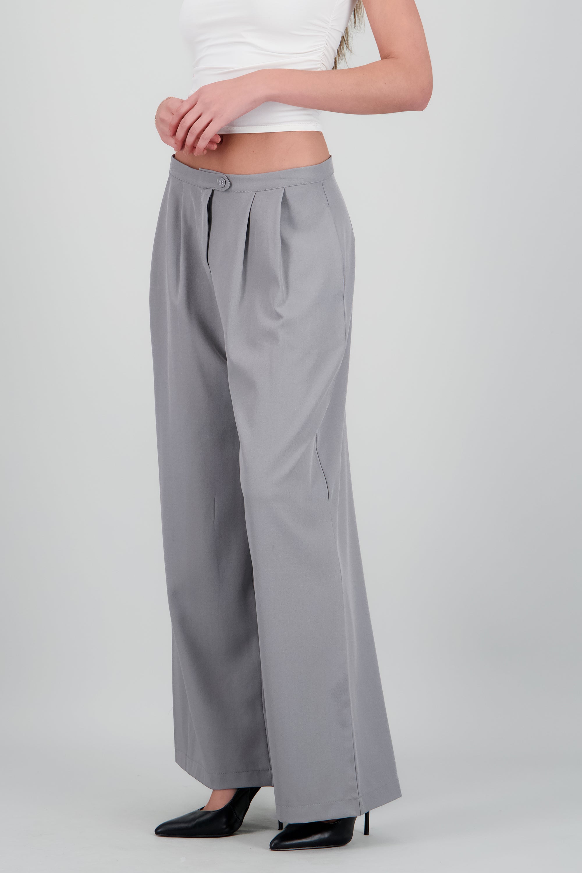 Pantalon pinzas amplio GRIS CLARO