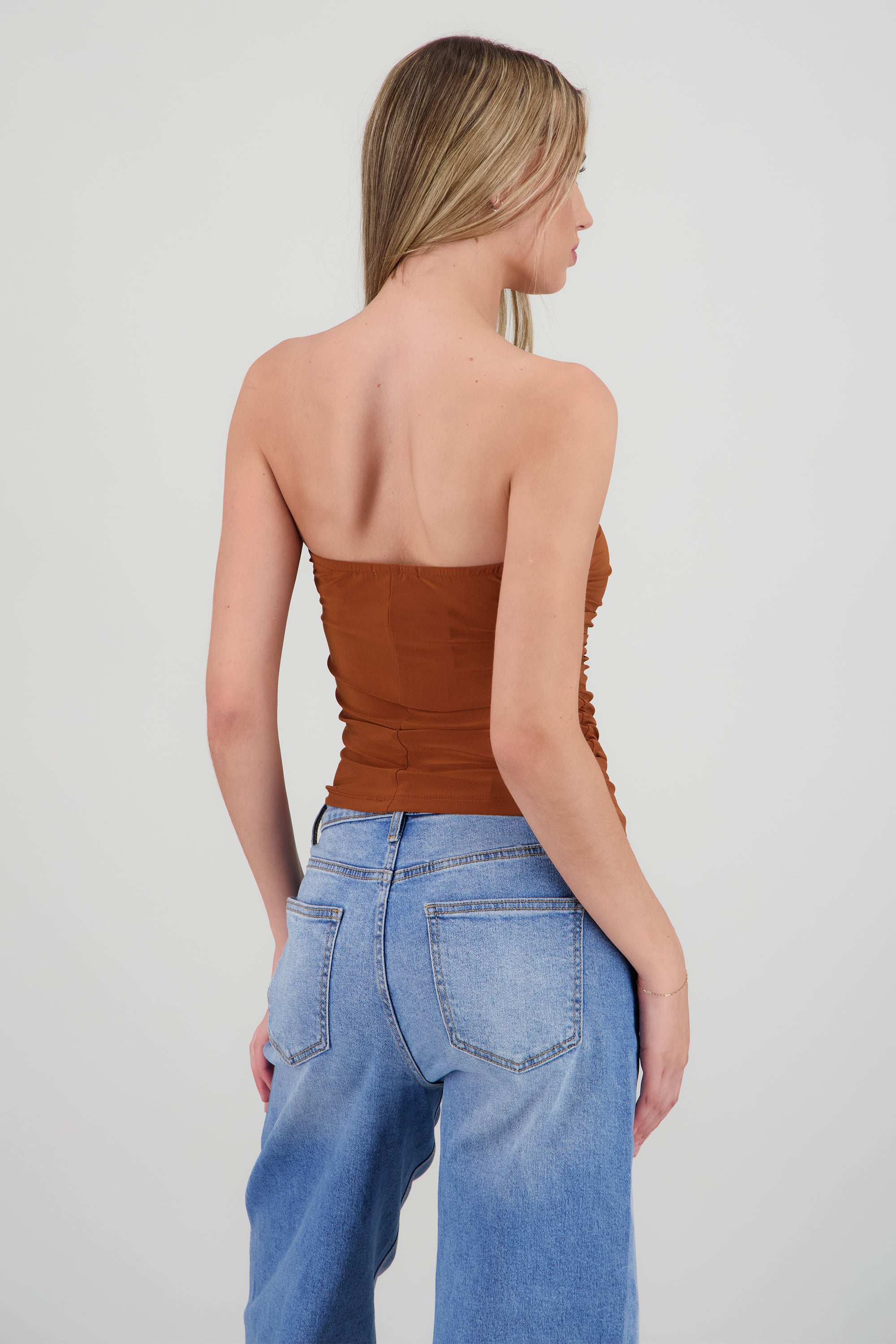 Top strapless drapeado detalle escote LADRILLO