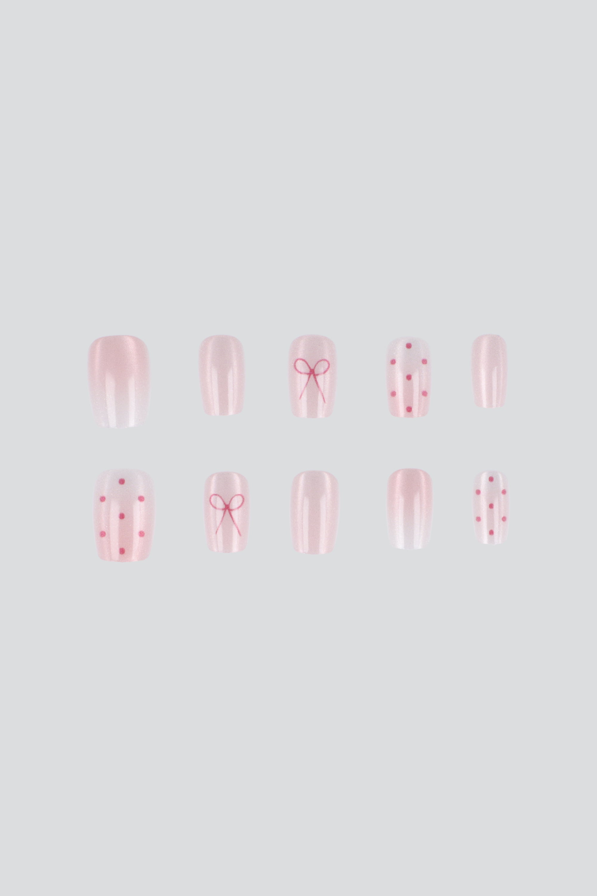 Set 10 uñas polka dots moño ojo de gato ROSA COMBO