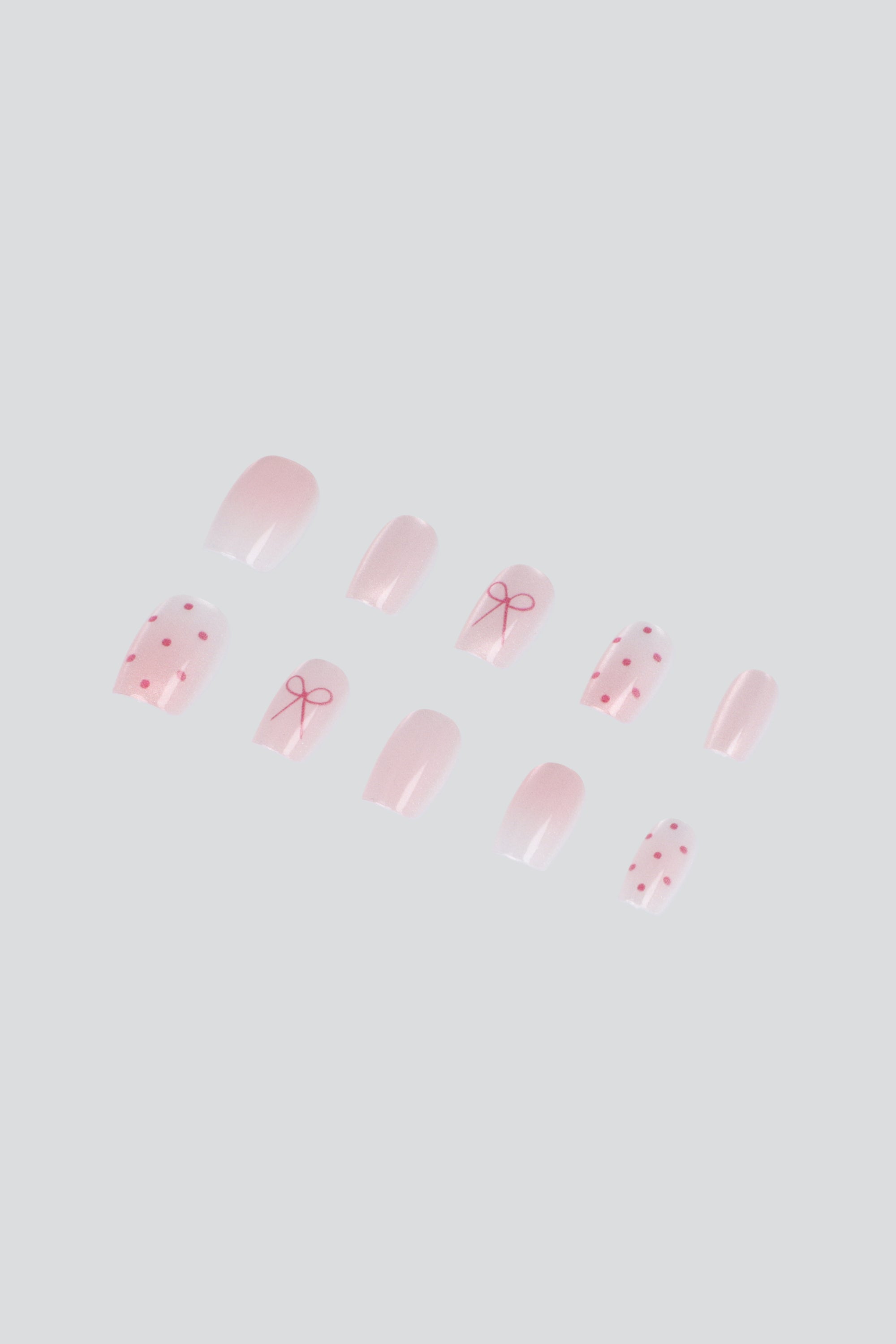Set 10 uñas polka dots moño ojo de gato ROSA COMBO