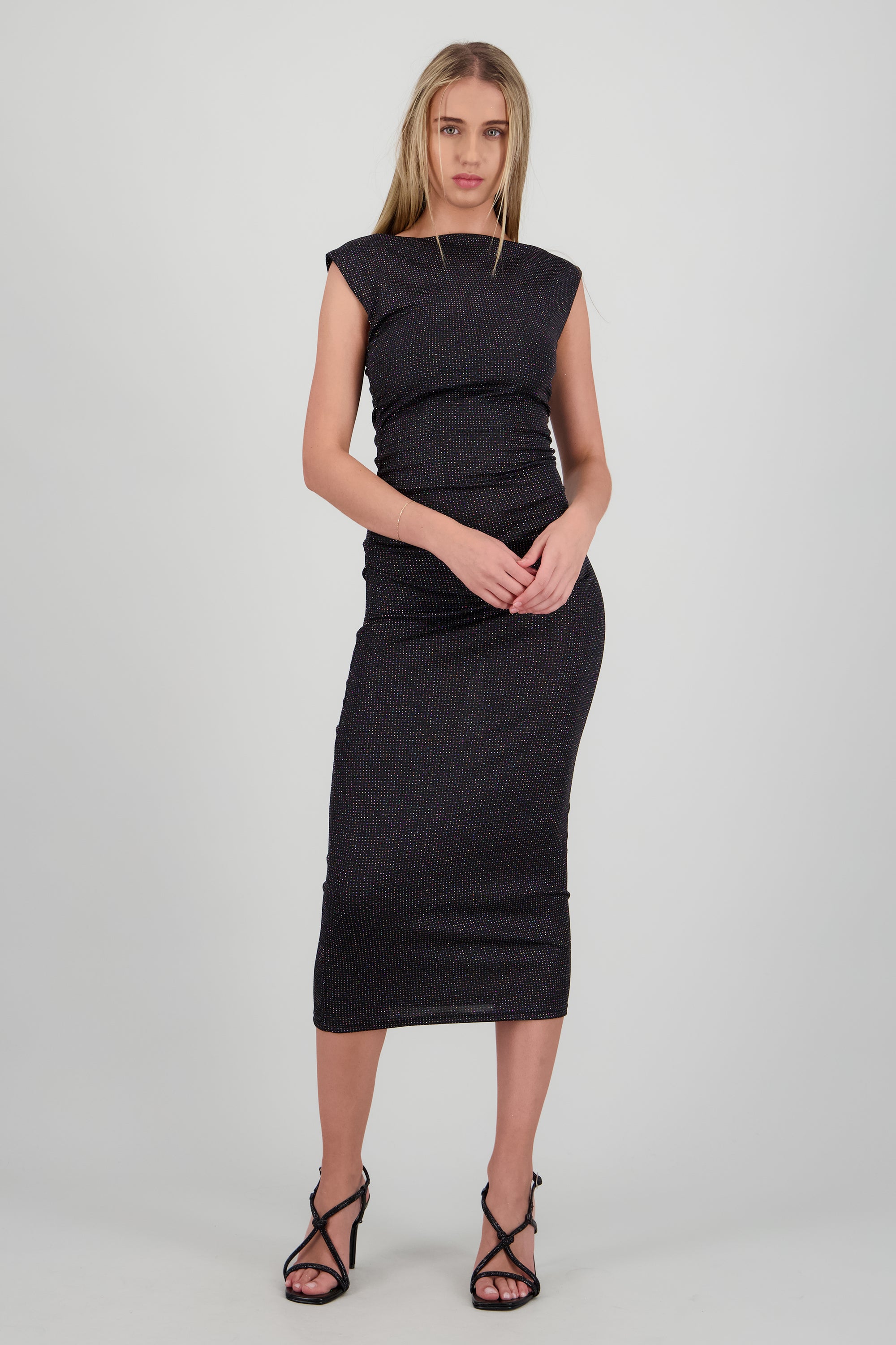 Vestido midi de brillos sin mangas NEGRO