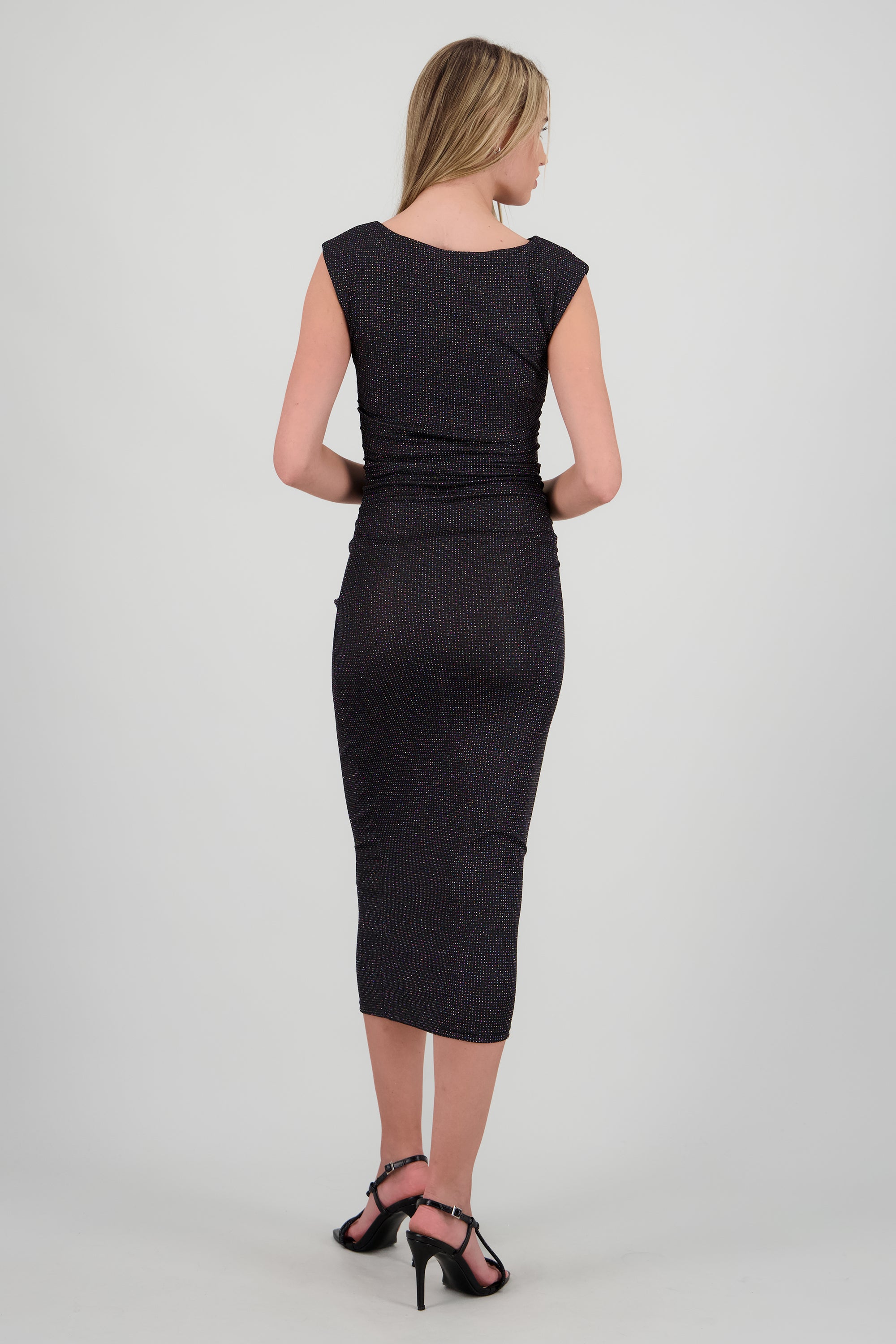 Vestido midi de brillos sin mangas NEGRO