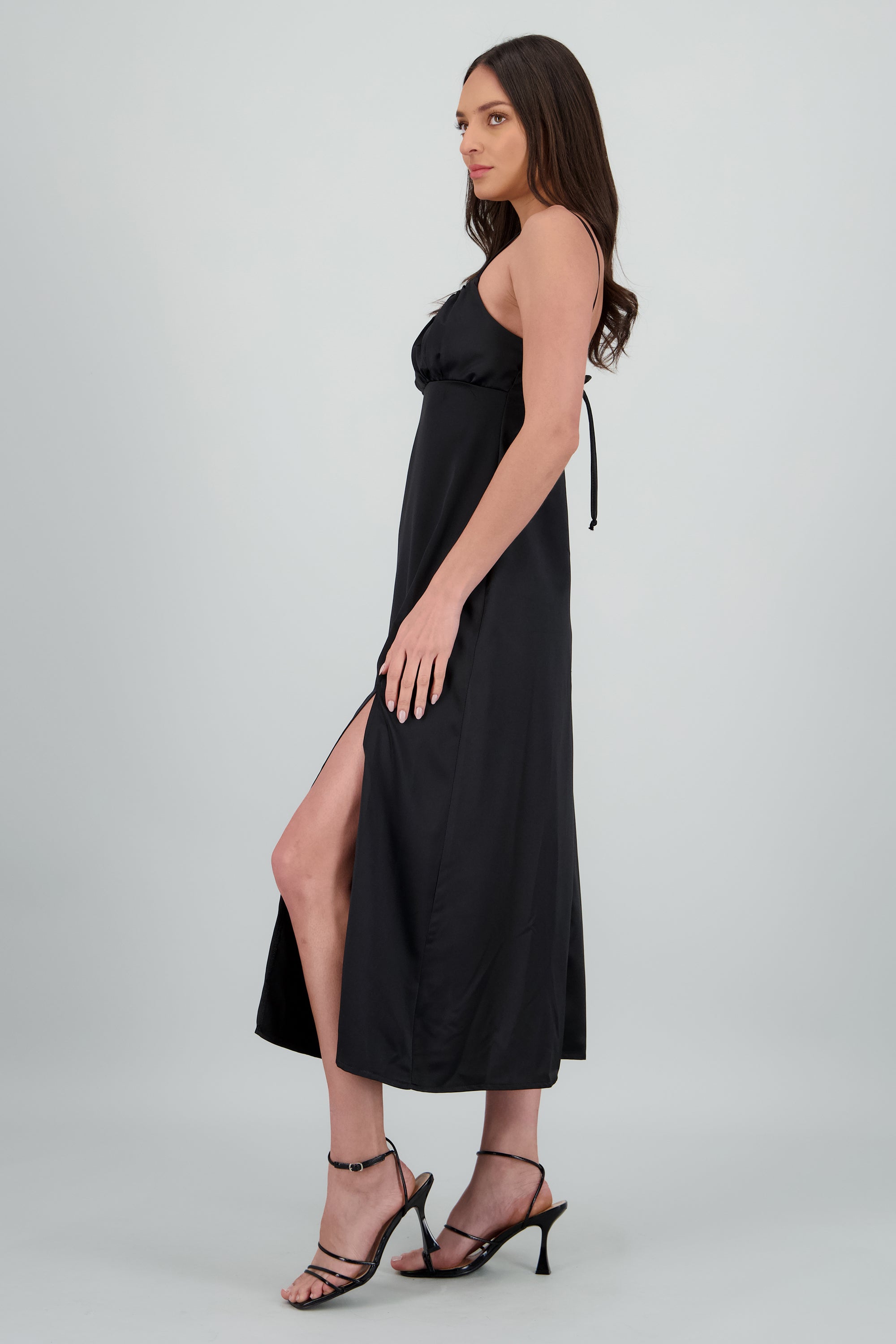 Vestido tirantes escote drapeado NEGRO