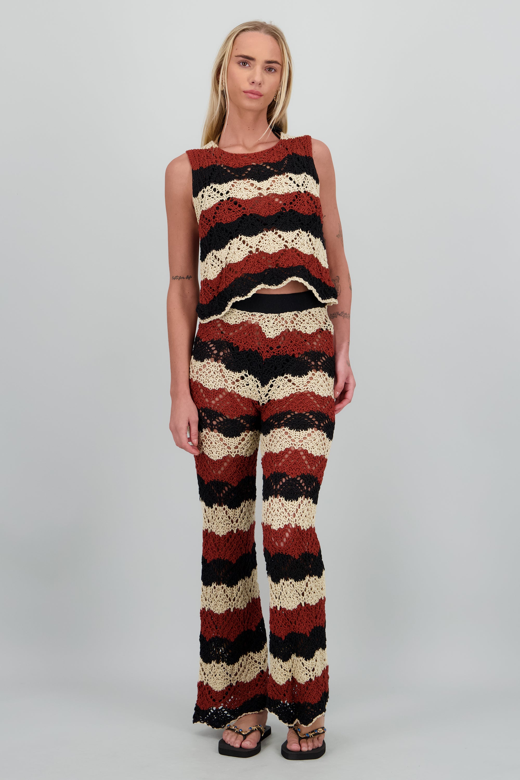 Pantalon tejido rayas NEGRO COMBO