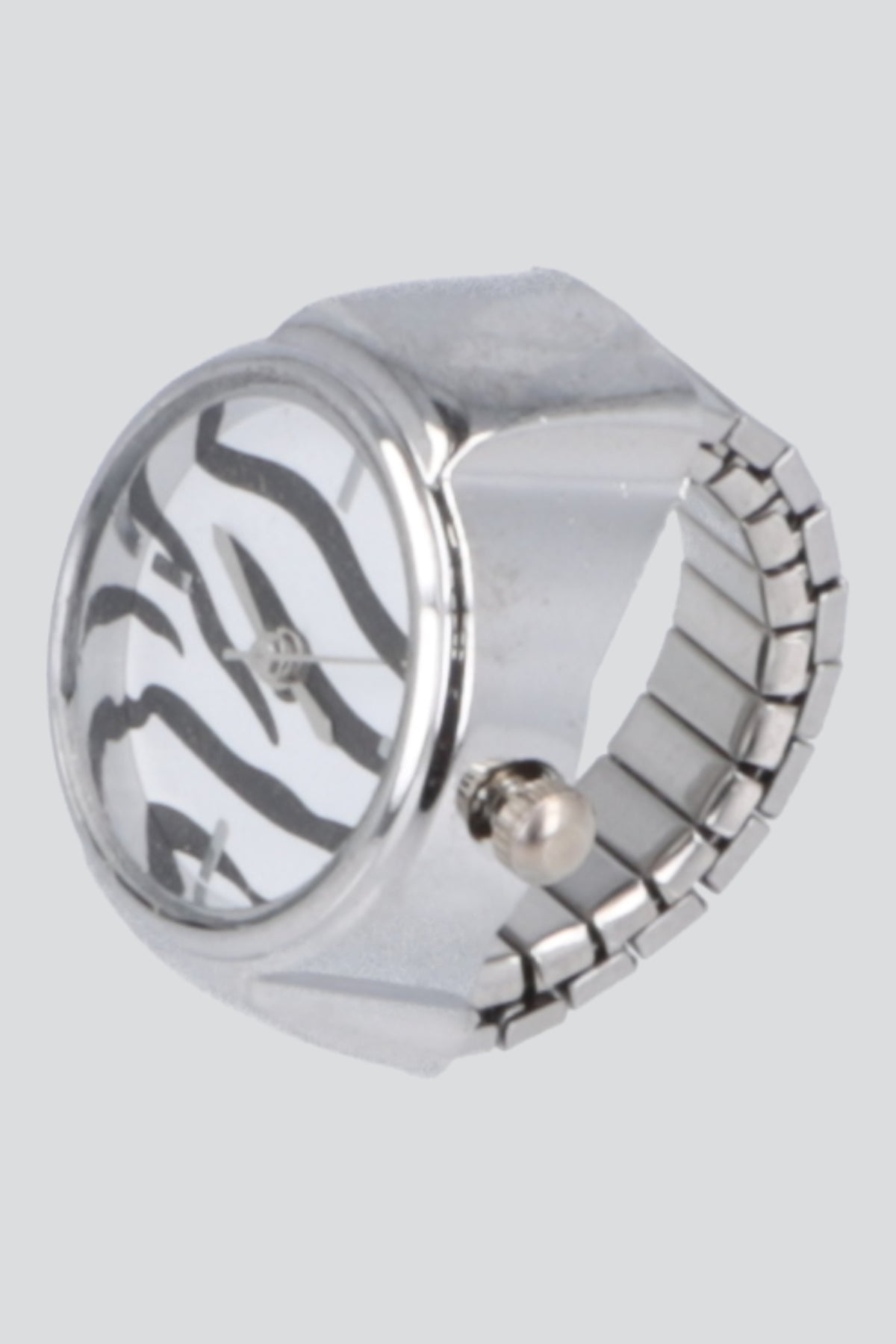 ANILLO RELOJ CEBRA PLATA