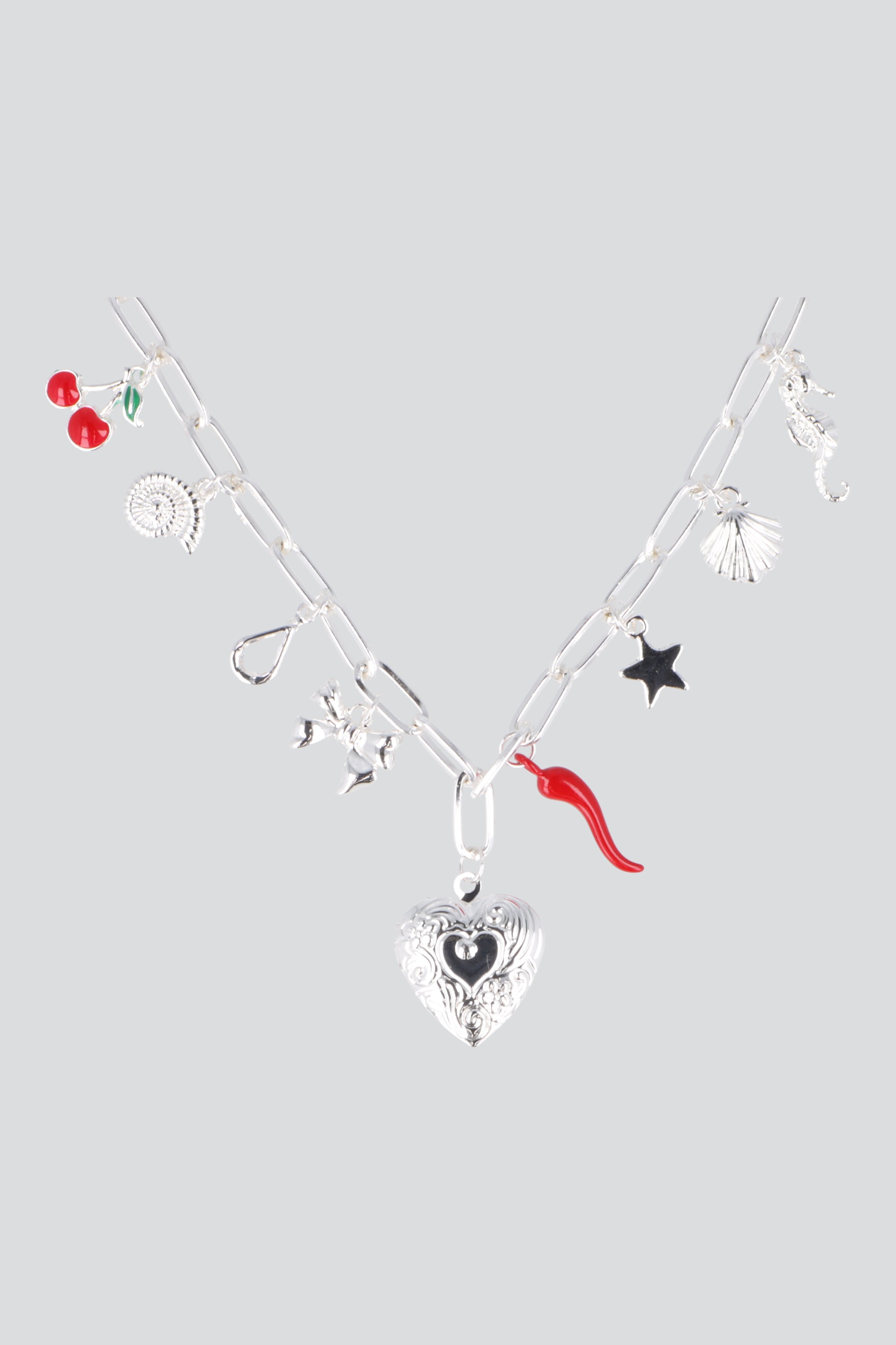 COLLAR CHARMS CORAZON CHILE PQ PLATA