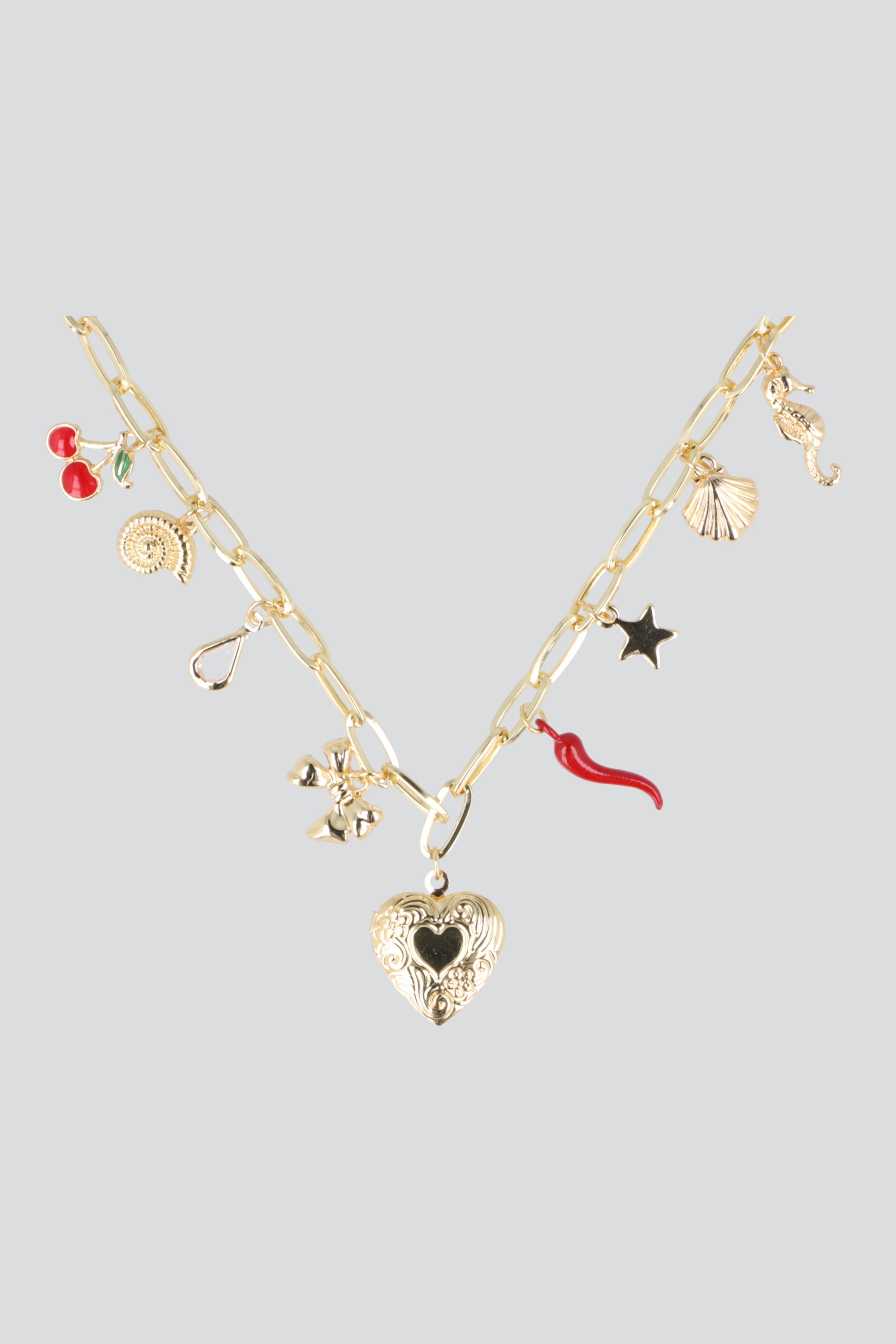 COLLAR CHARMS CORAZON CHILE PQ ORO