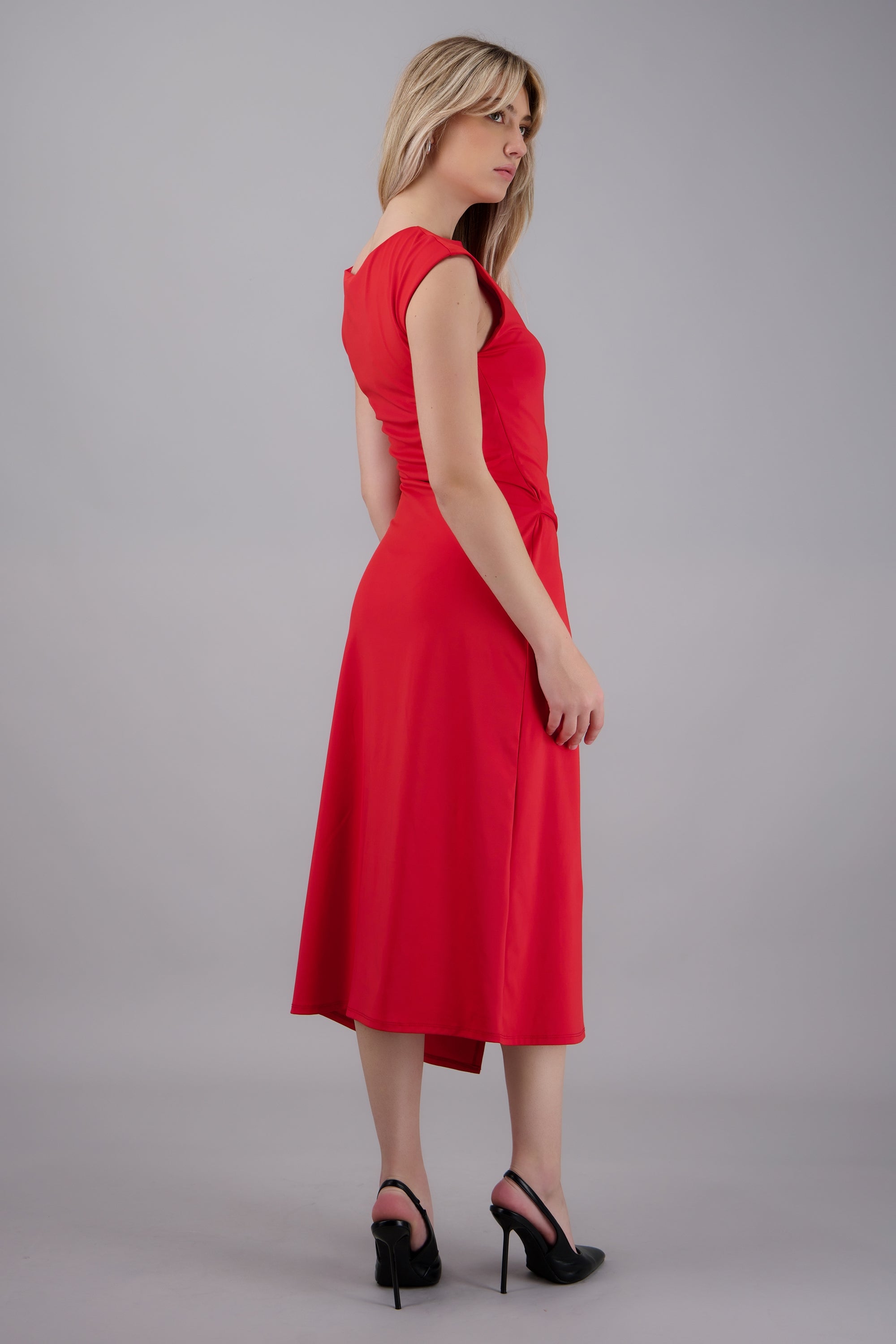 Vestido drapeado detalle aro ROJO