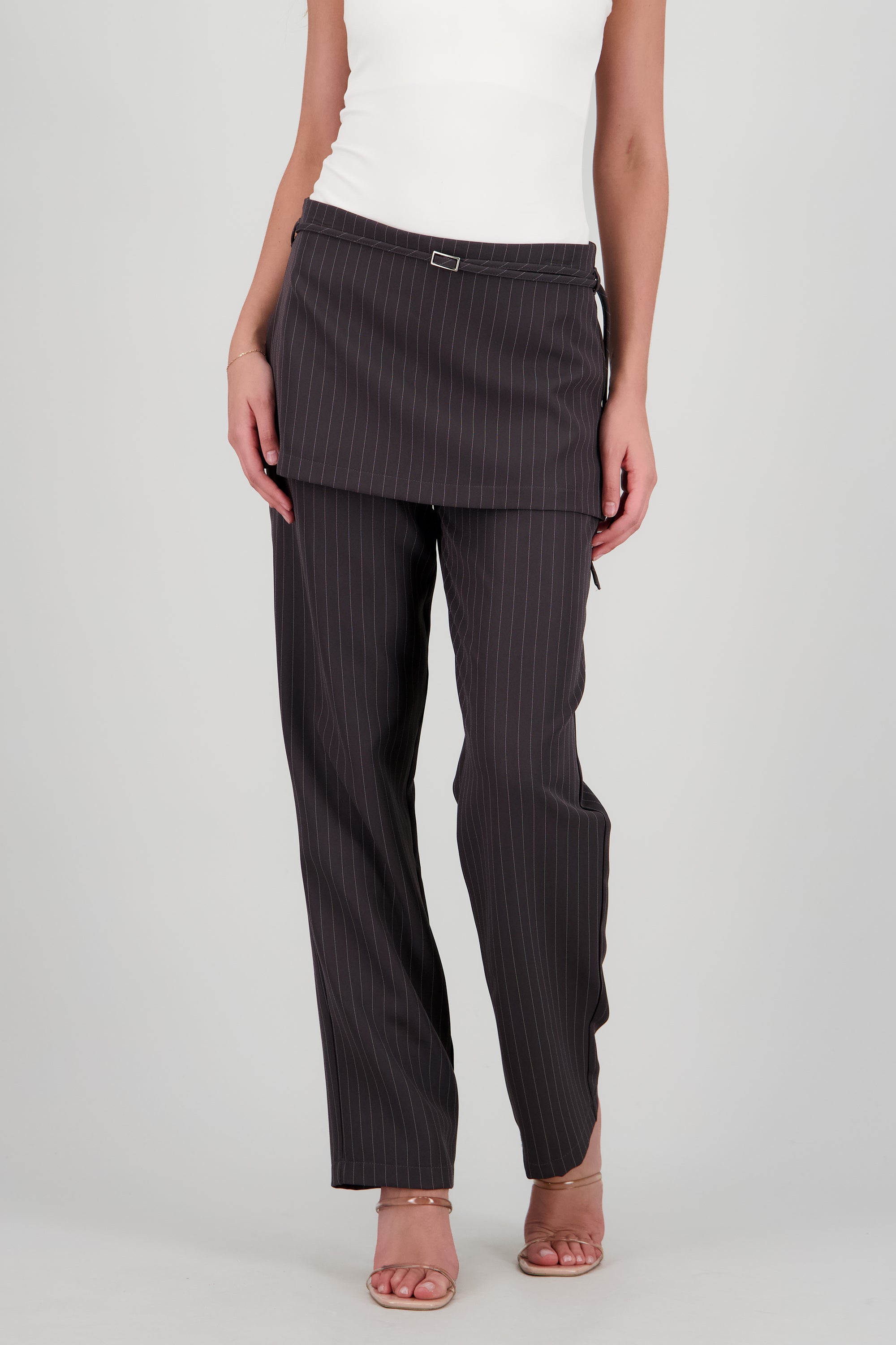 Falda pantalon con cinturon ajustable GRIS COMBO