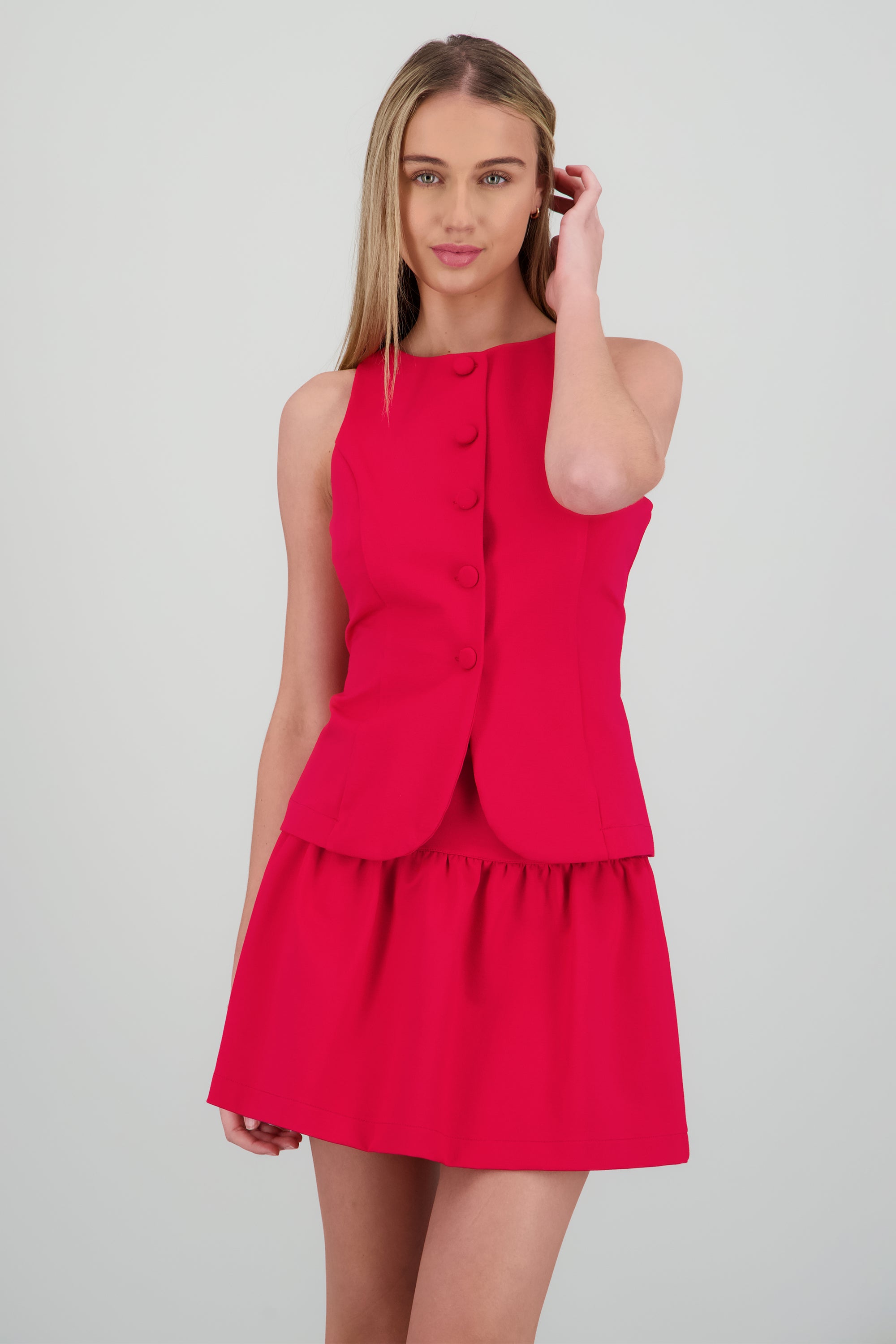 Chaleco largo con abertura tacto suave ROJO