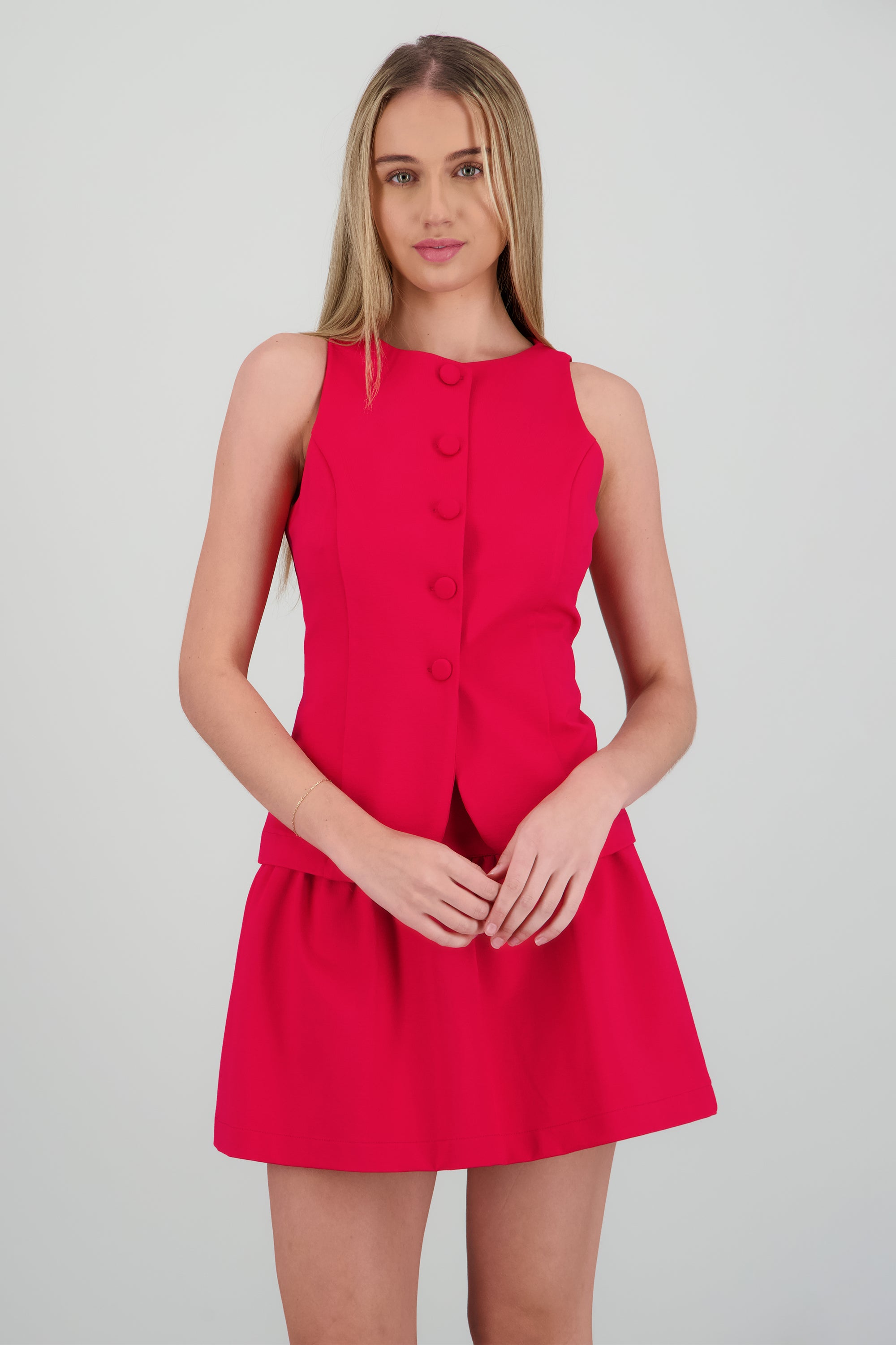 Chaleco largo con abertura tacto suave ROJO