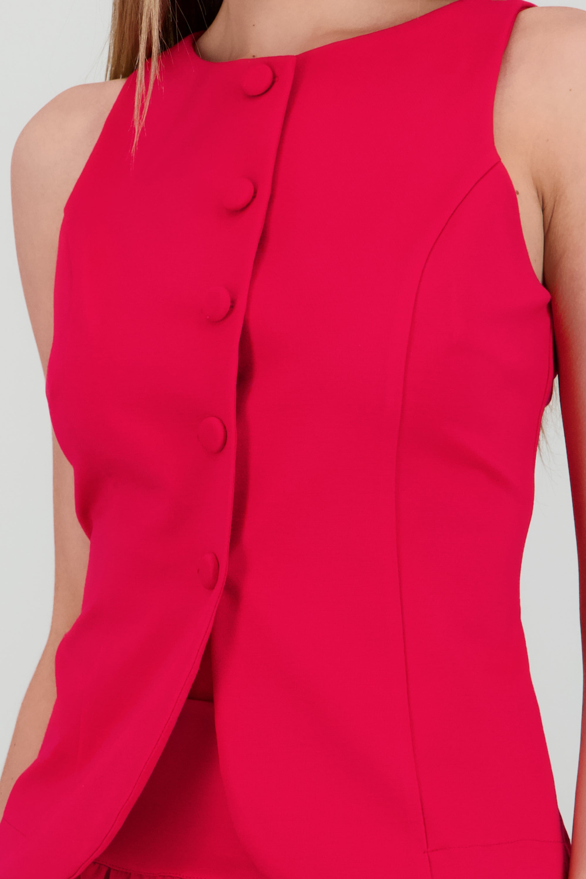 Chaleco largo con abertura tacto suave ROJO