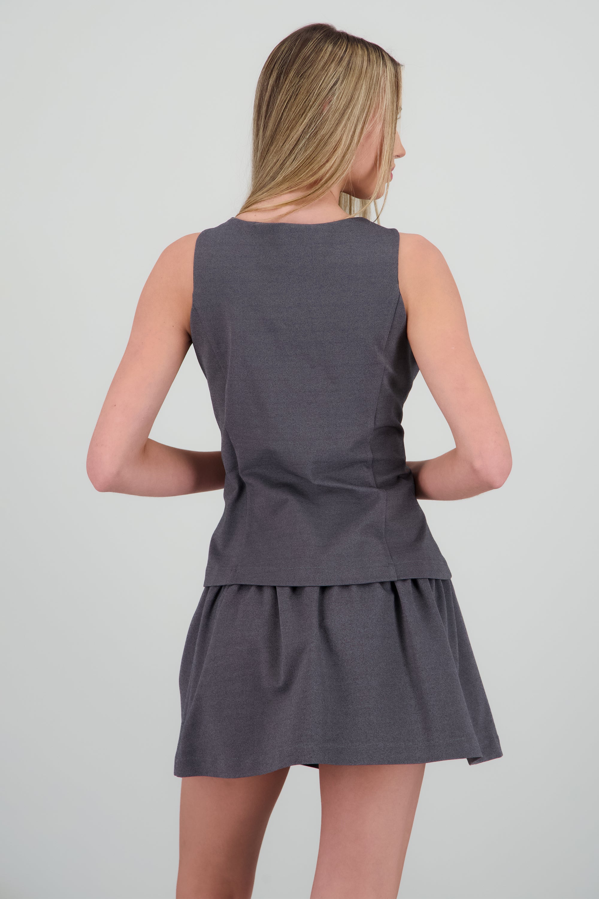 Chaleco largo con abertura tacto suave GRIS OBSCURO