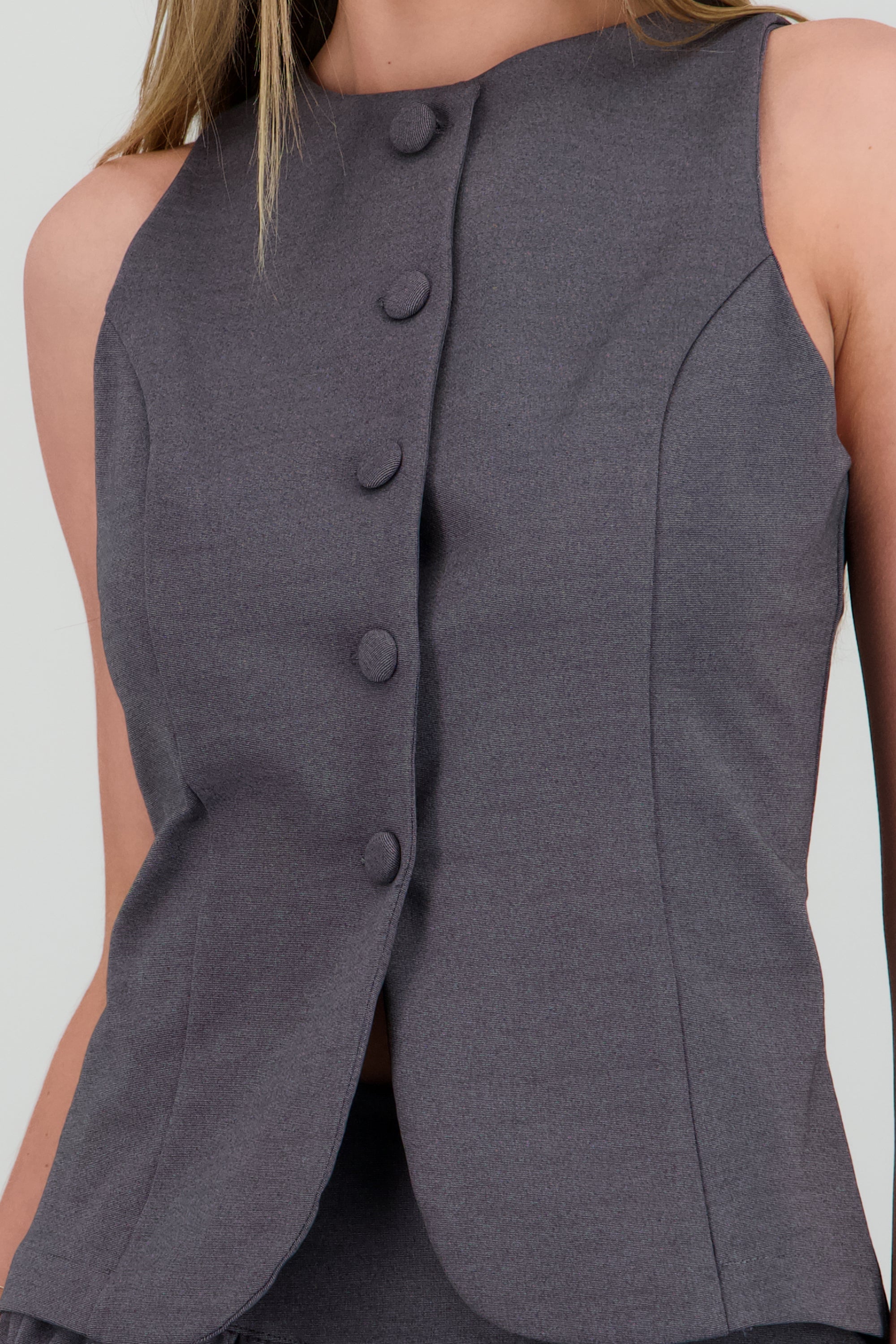 Chaleco largo con abertura tacto suave GRIS OBSCURO