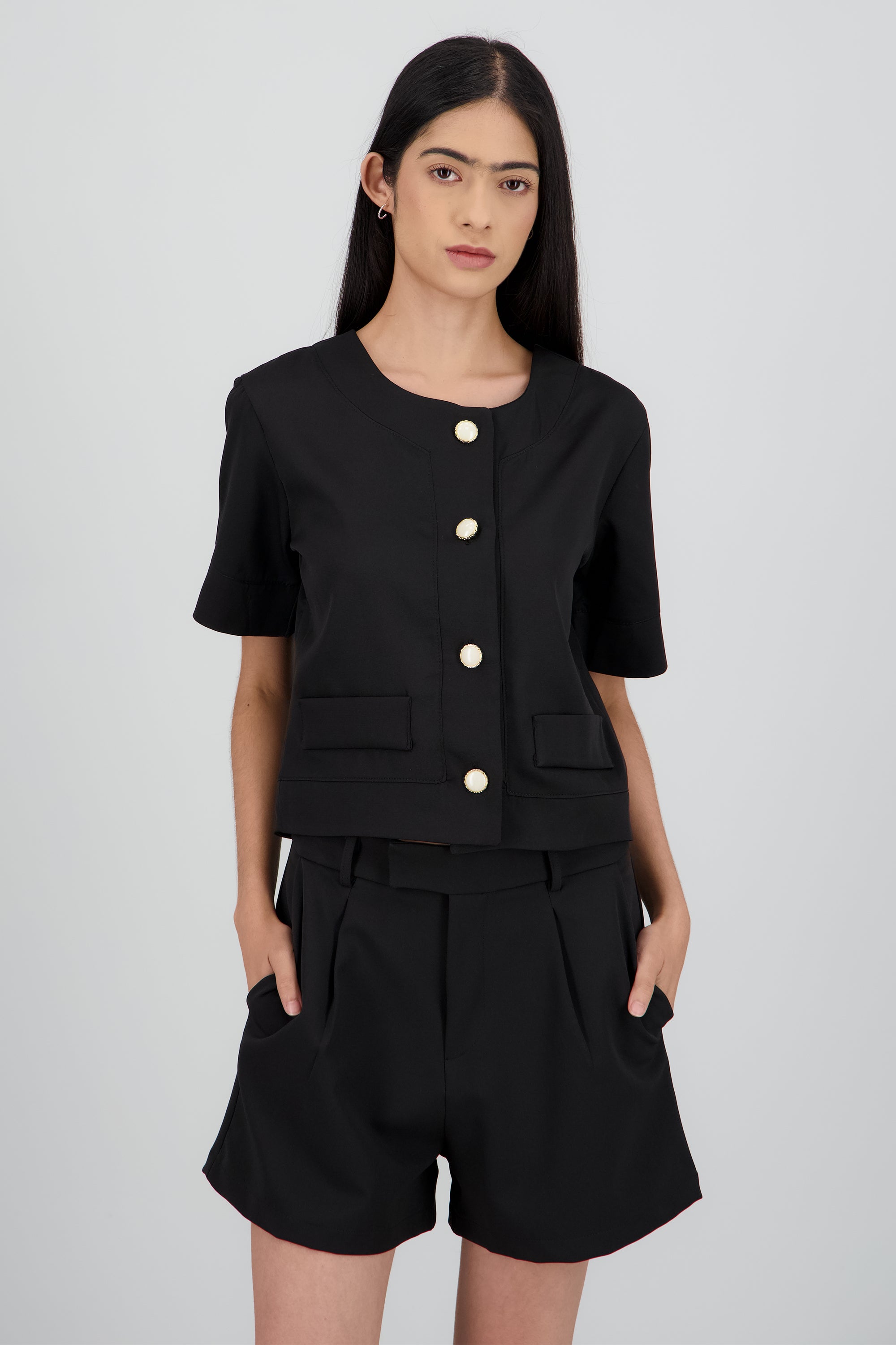 blusa pocket botones NEGRO