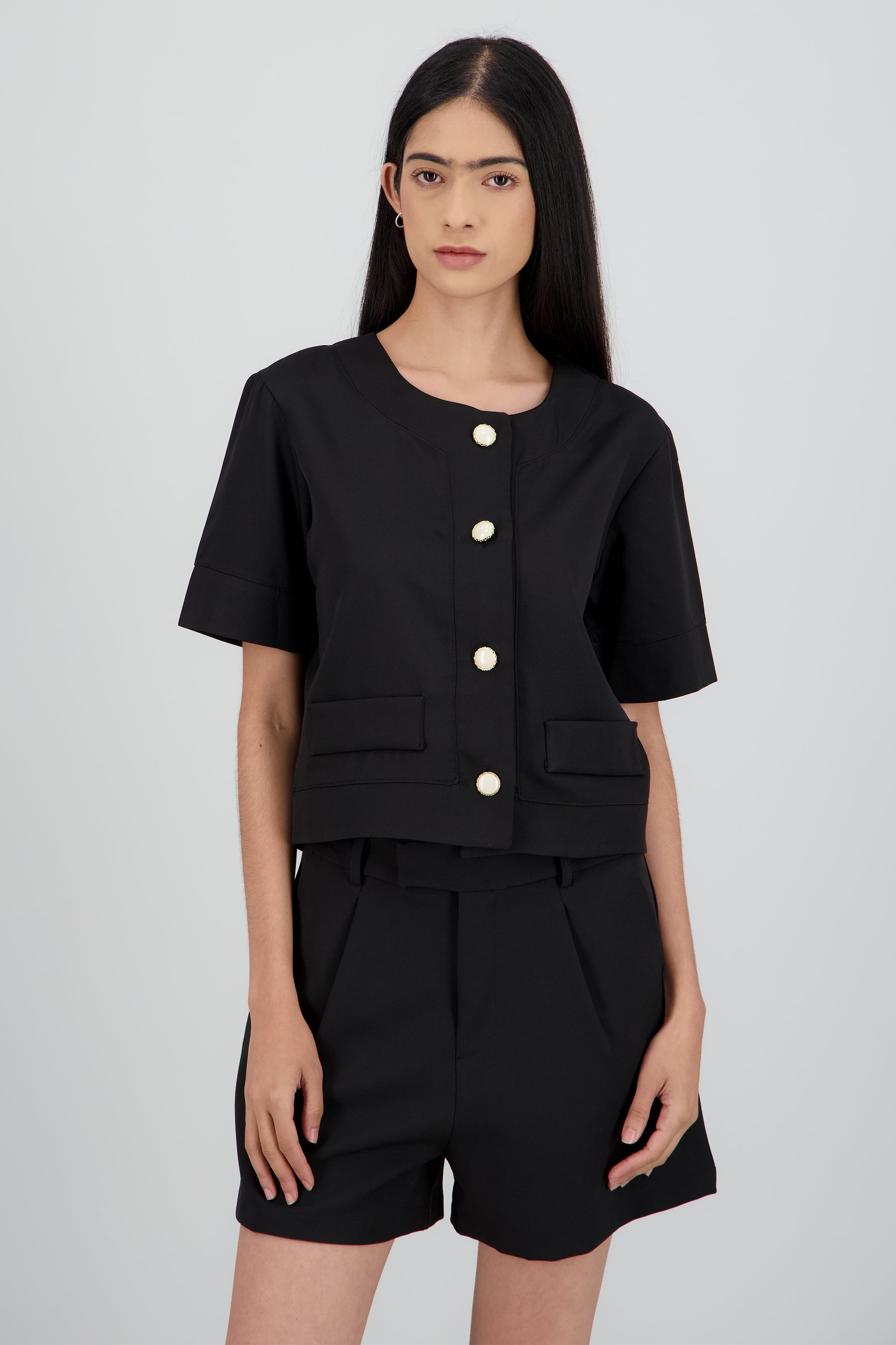 blusa pocket botones NEGRO