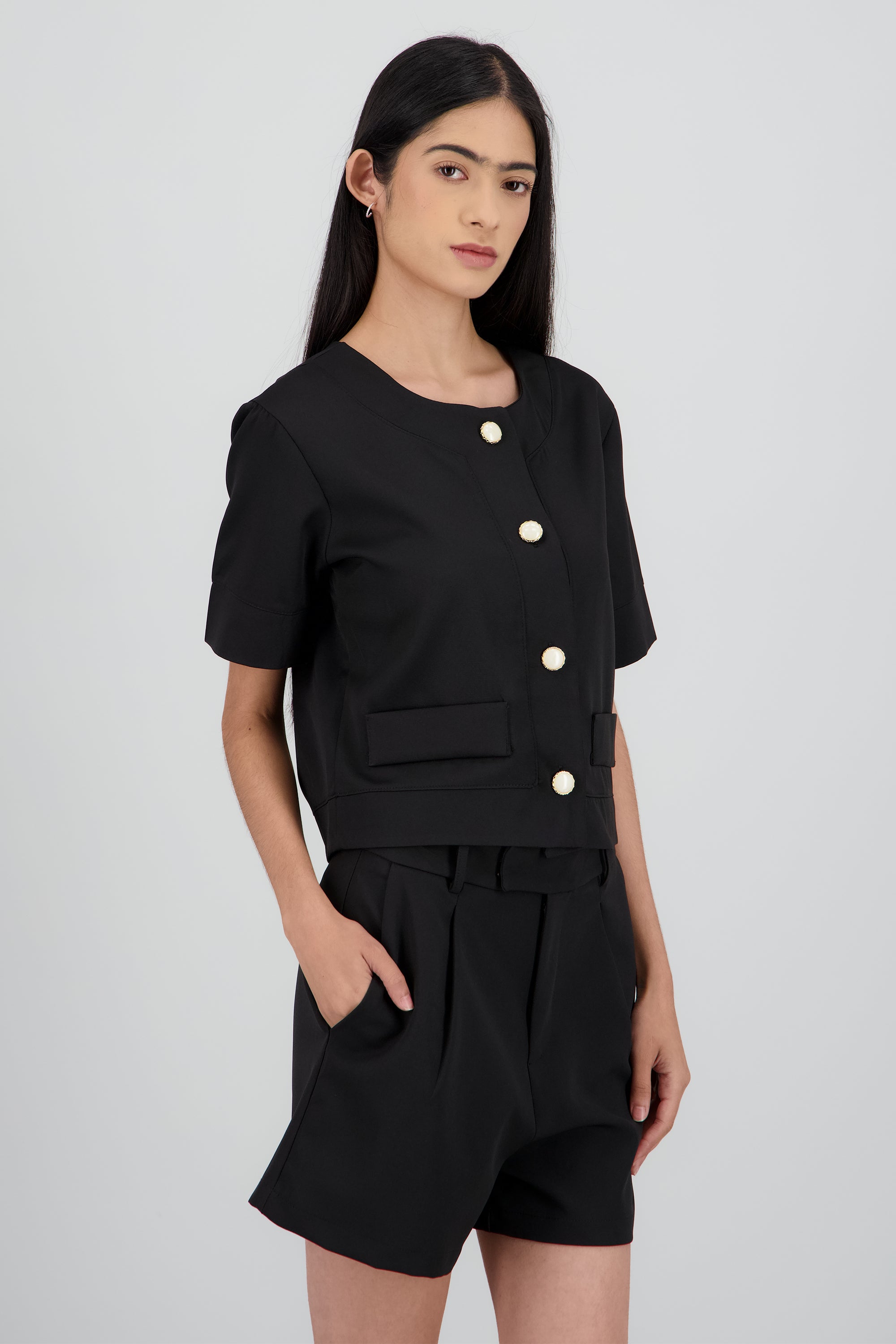 blusa pocket botones NEGRO