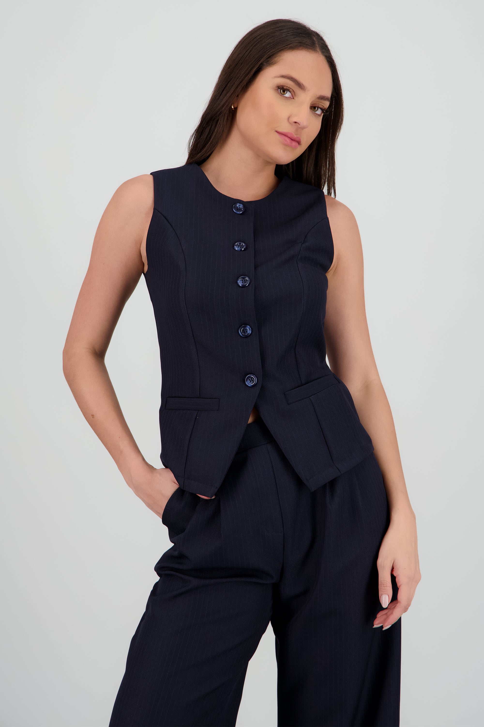 Chaleco cuello redondo estampado rayas MARINO COMBO