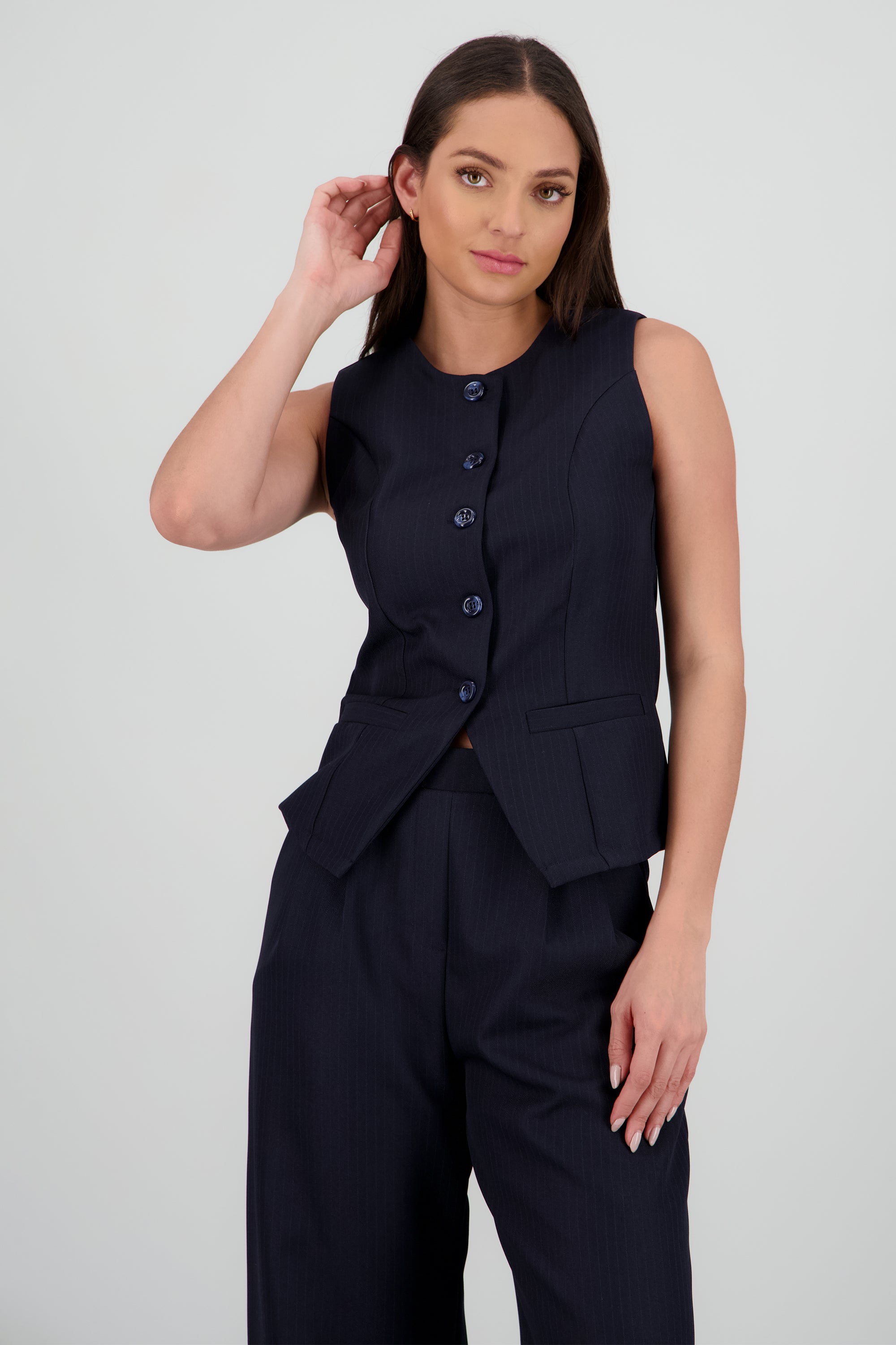 Chaleco cuello redondo estampado rayas MARINO COMBO