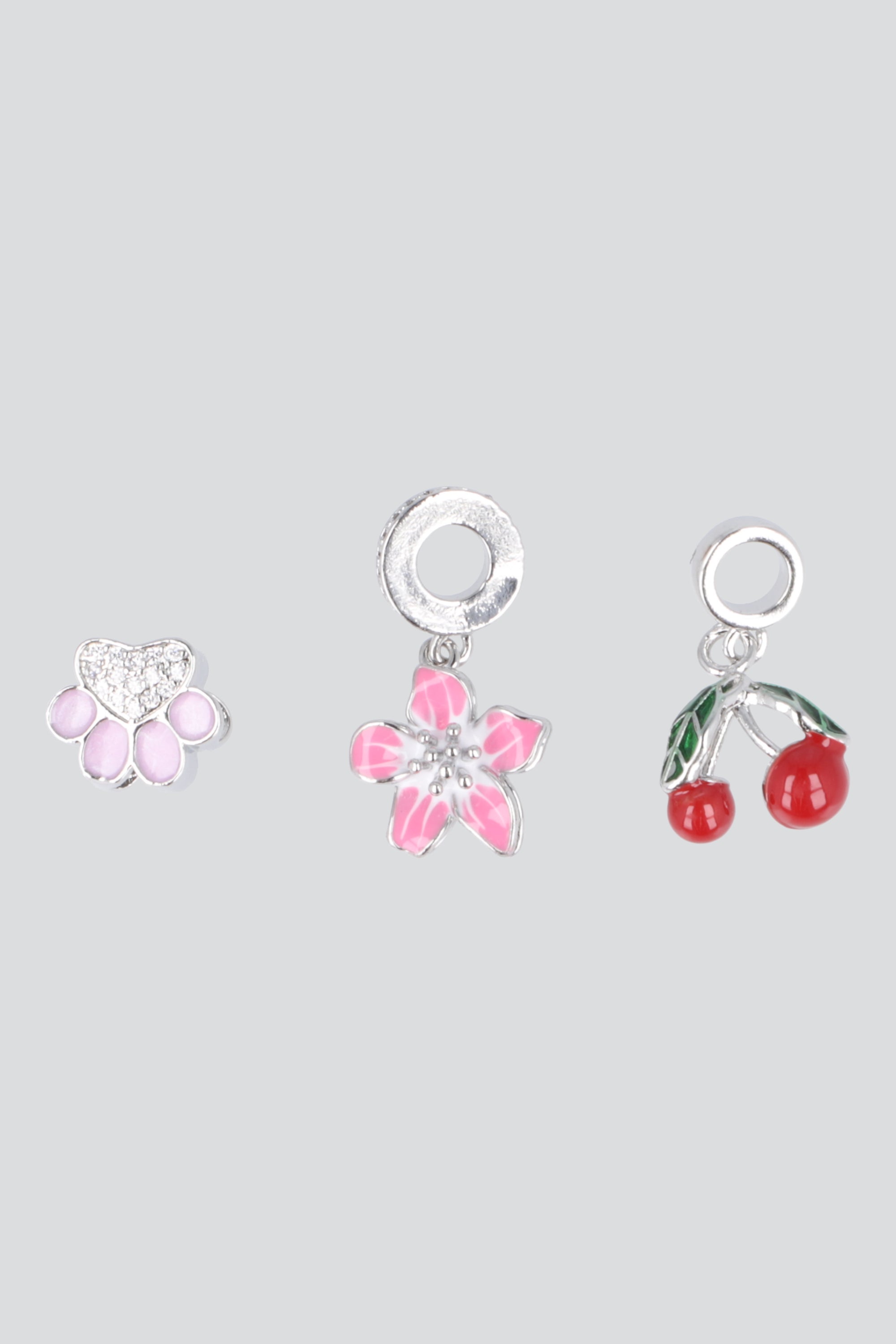 Set 3 charms cereza pq PLATA
