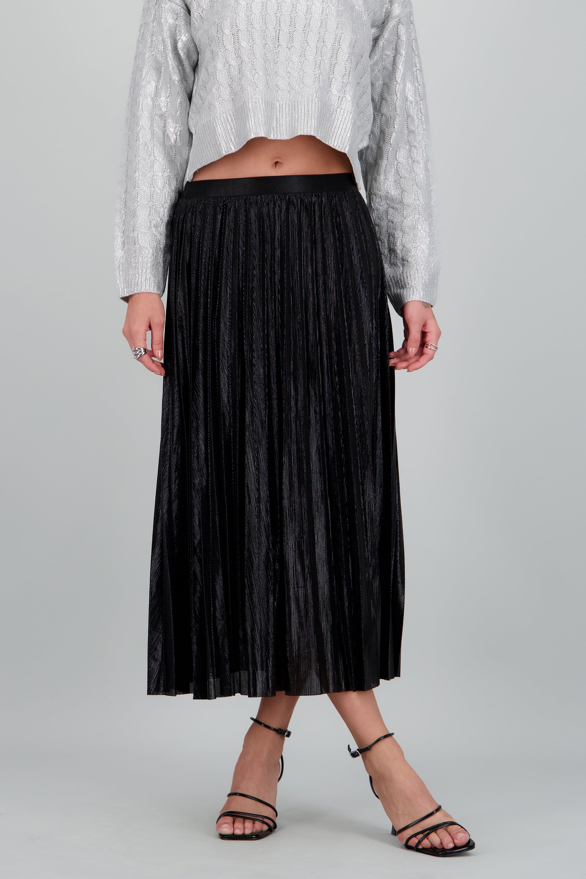 Falda midi tableada NEGRO