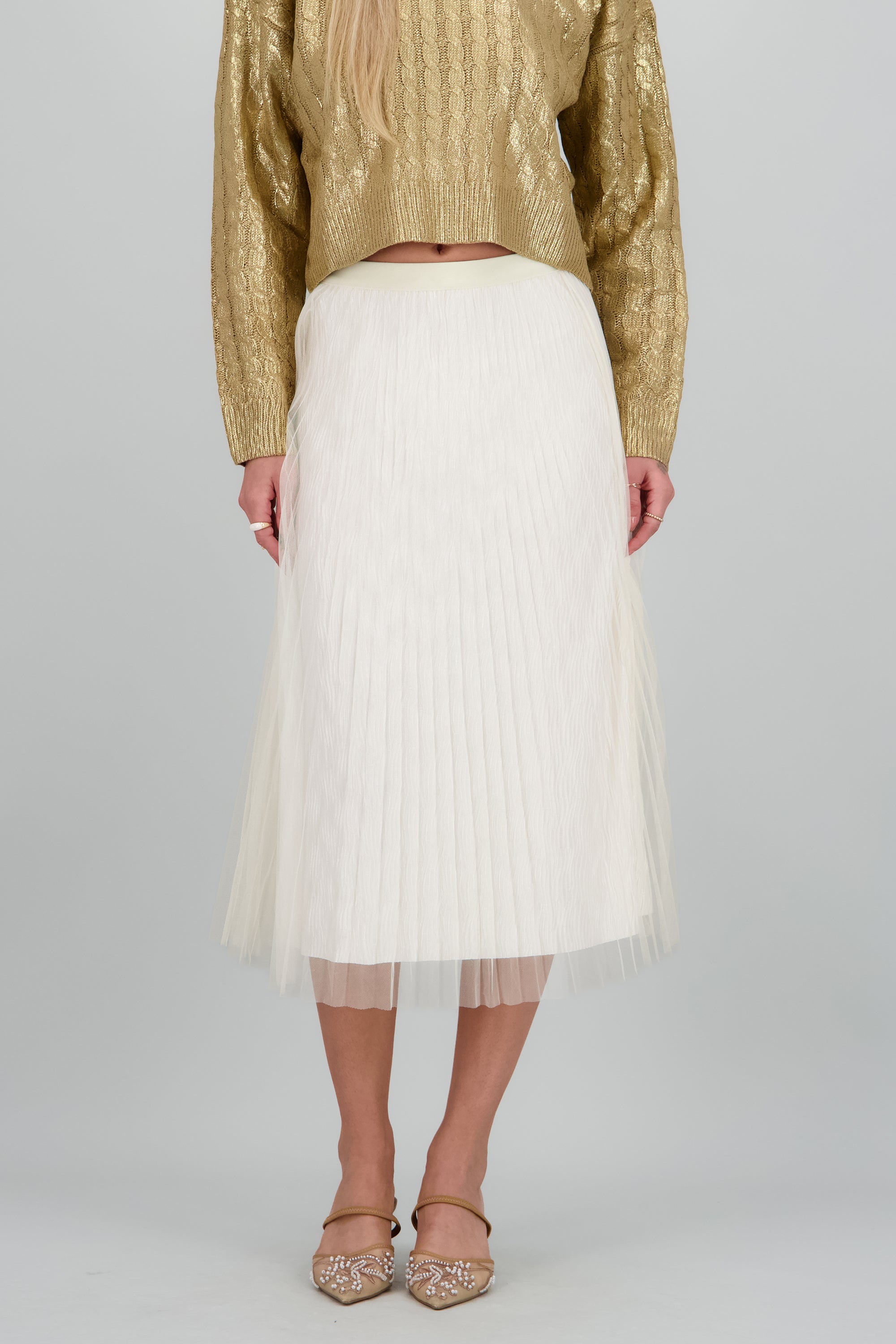 Falda midi tableada HUESO