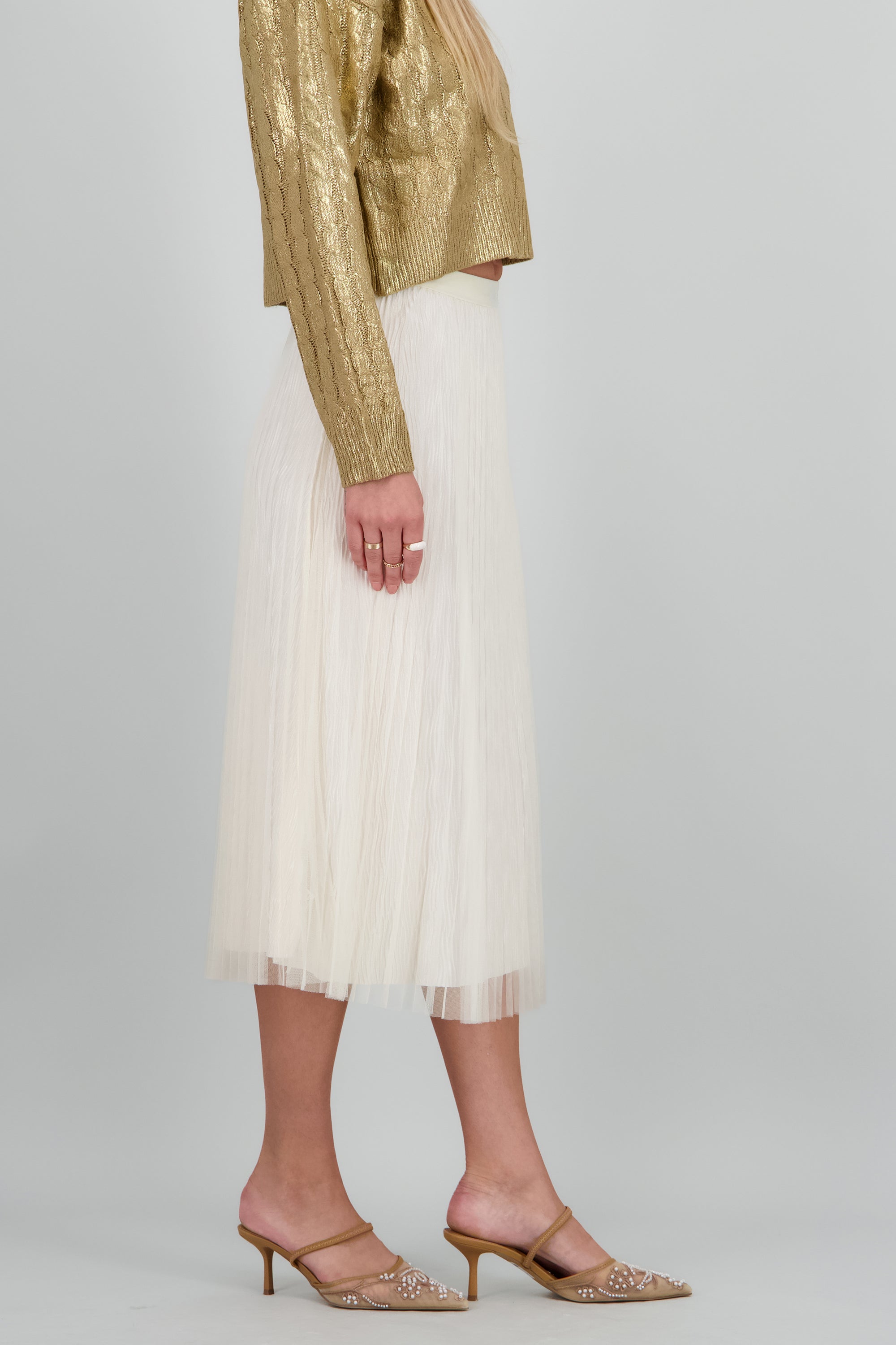 Falda midi tableada HUESO