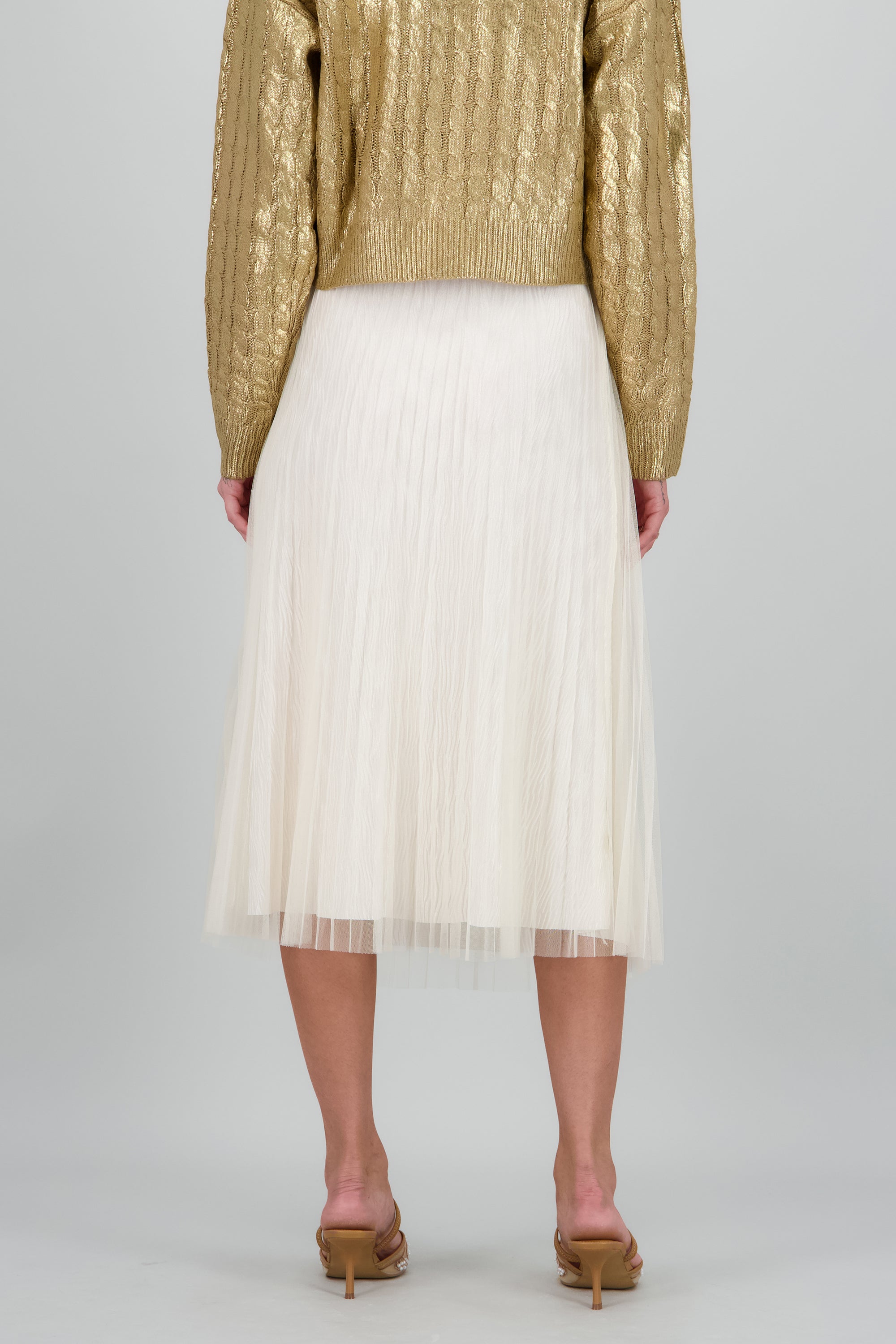 Falda midi tableada HUESO