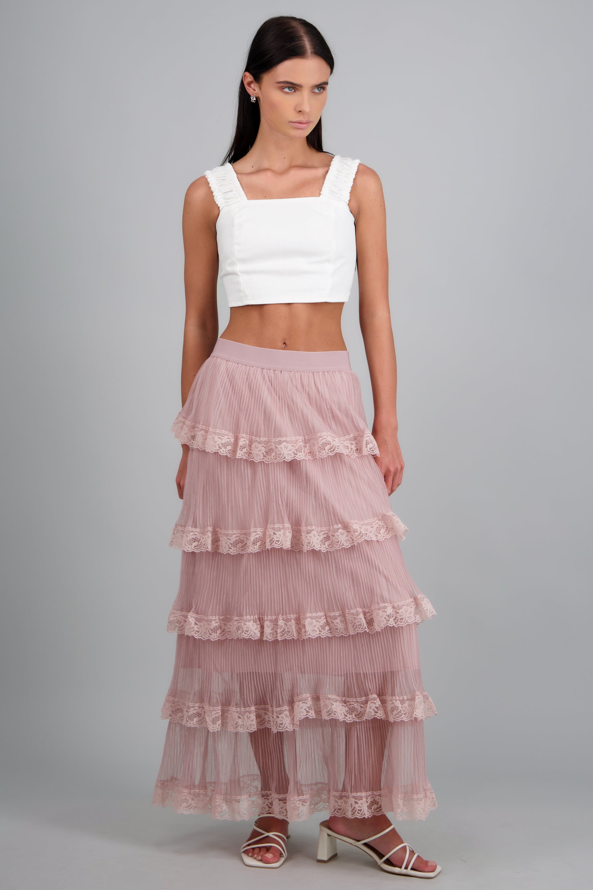 Falda midi olanes PALO DE ROSA