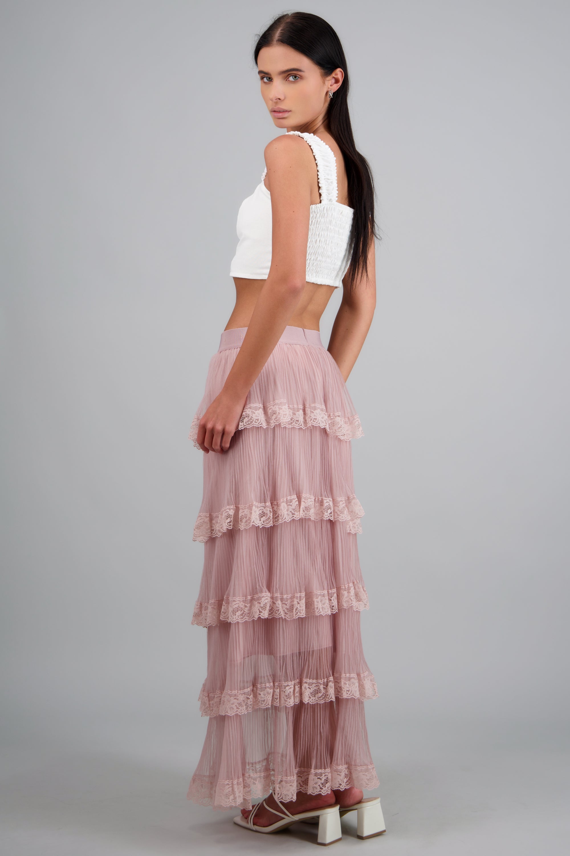 Falda midi olanes PALO DE ROSA